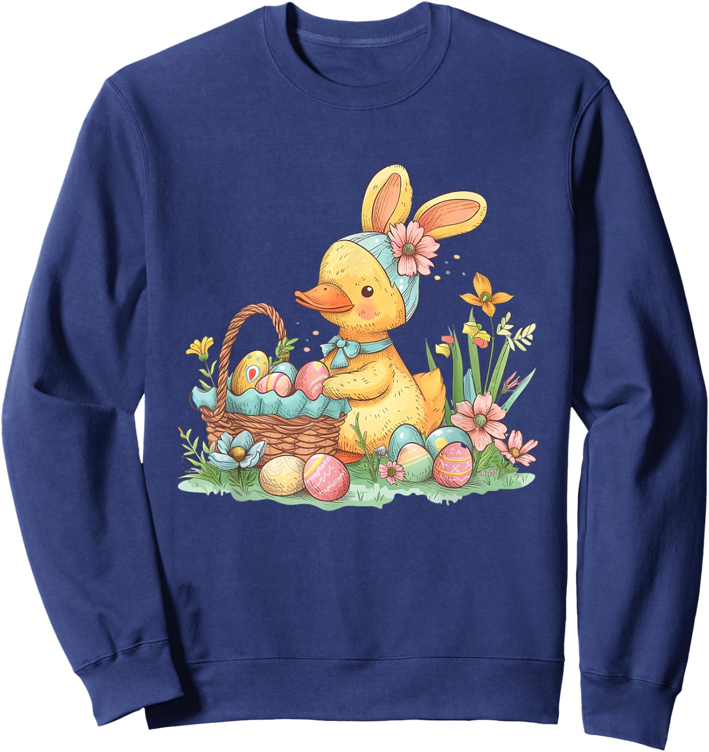 Easter Duck Easter Bunny Eggs Basket Sweatshirt - Sweatshirt | Navy