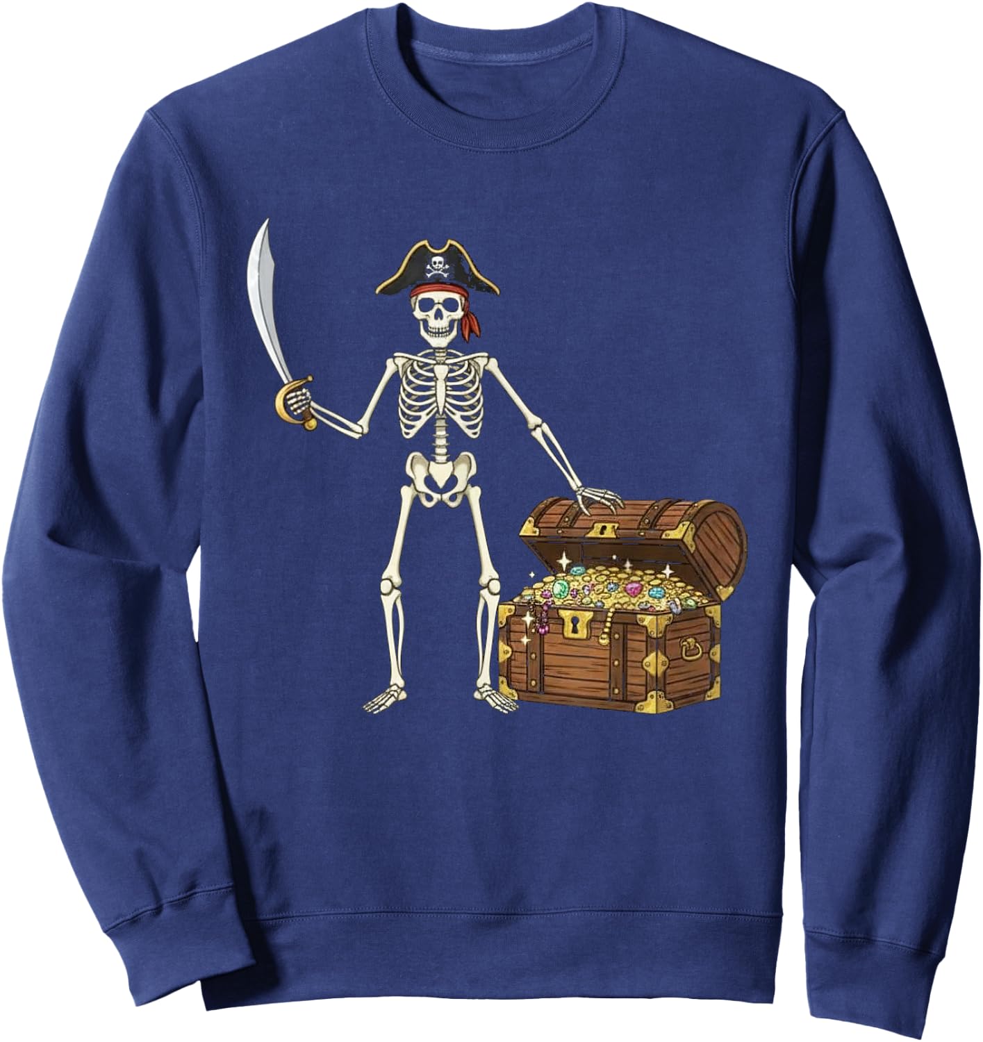 Pirate Skeleton Halloween Funny Men Boys Kids Treasure Chest Sweatshirt - Sweatshirt | Navy