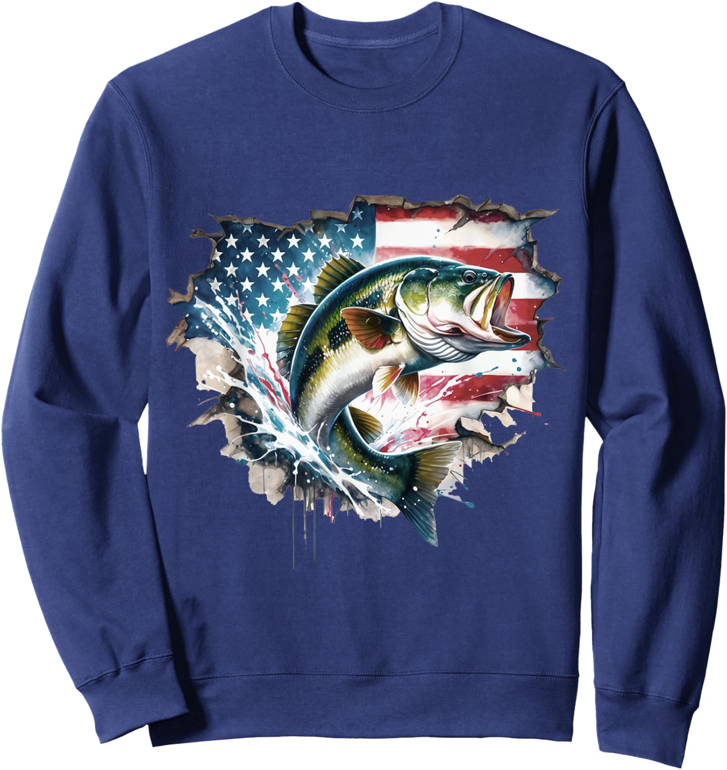 Bass Fishing USA Flag Fishing American Flag USA Flag Bass Sweatshirt - Sweatshirt | Navy
