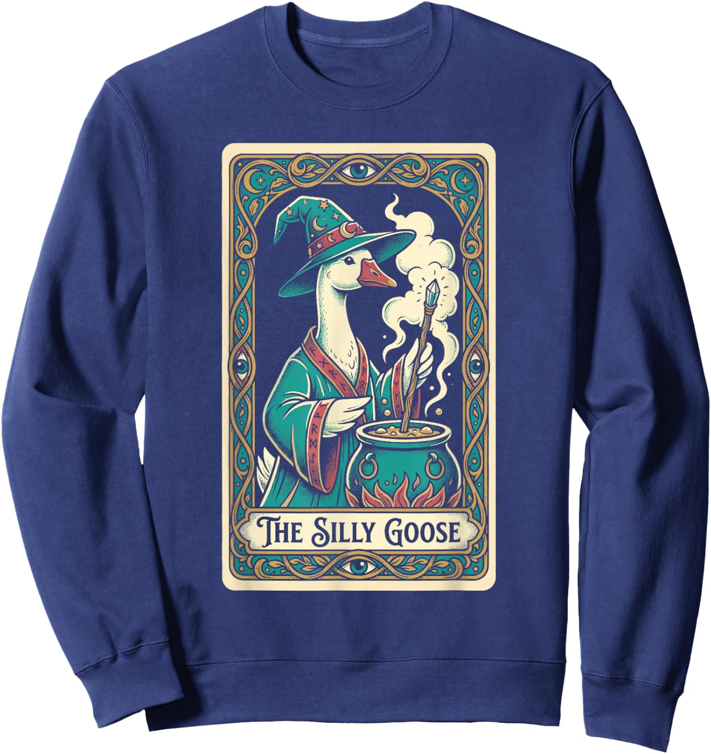 The Silly Goose Tarot Card Magic Wizard Meme Sweatshirt - Sweatshirt | Navy