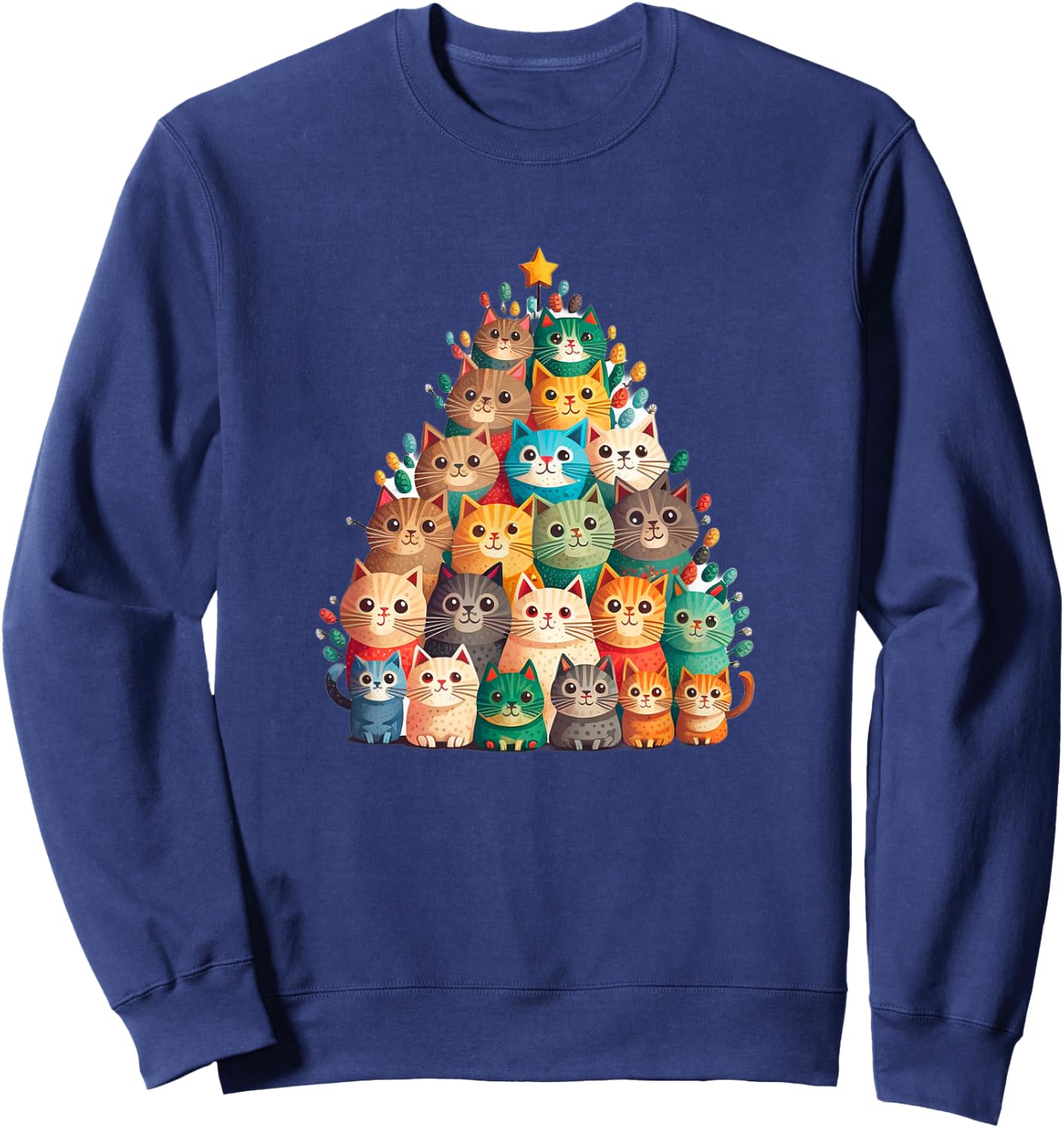 Cat Christmas Tree Funny Cats, Cute Kittens Christmas Tree Sweatshirt - Sweatshirt | Navy