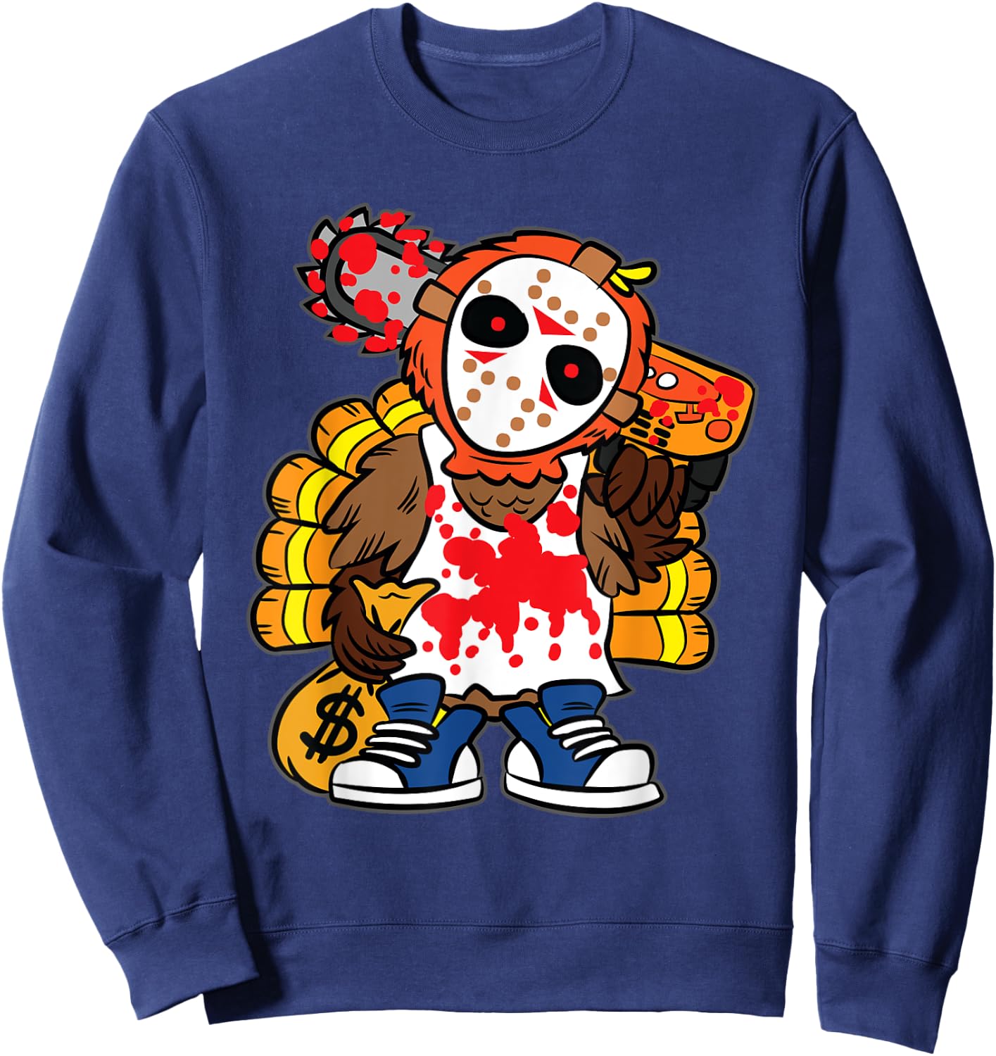 Turkey Horror Movie Thanksgiving Day Funny Bird Fall Autumn Sweatshirt - Sweatshirt | Navy