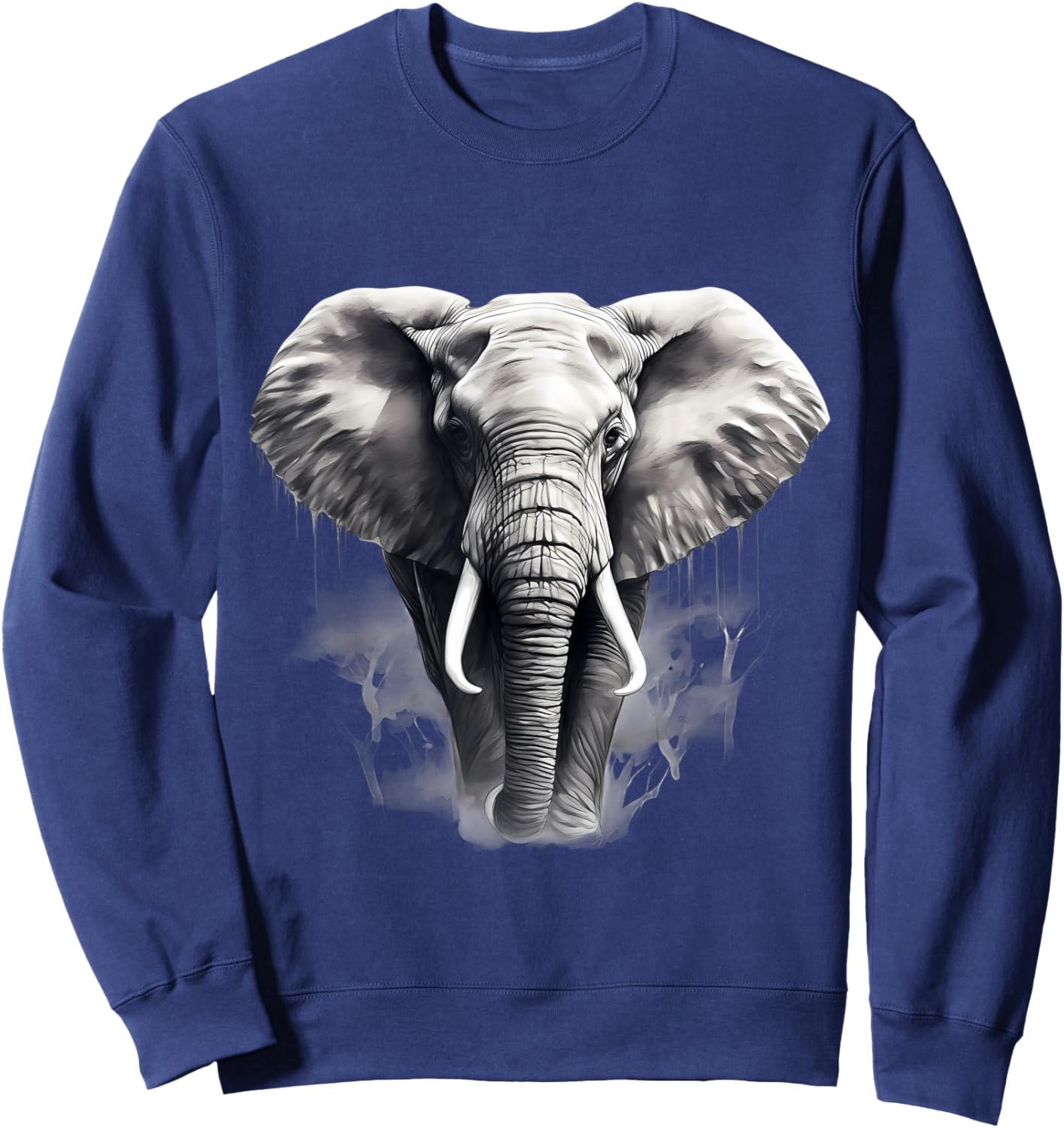 Elephant Drawing Artwork Animal Print Safari , black Sweatshirt - Sweatshirt | Navy