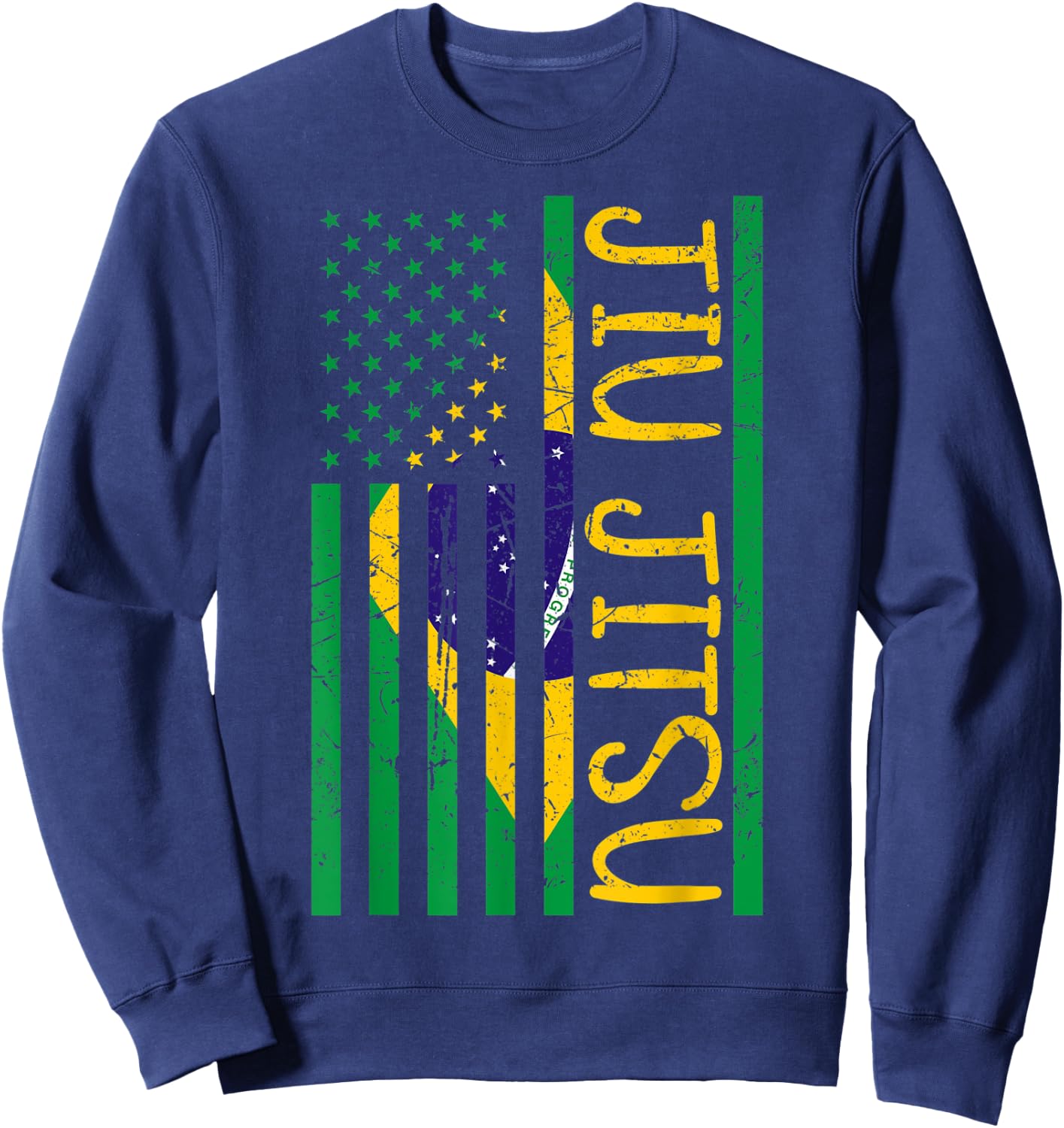 Jiu Jitsu BJJ USA Brazil United States Flag Vintage Retro Sweatshirt - Sweatshirt | Navy
