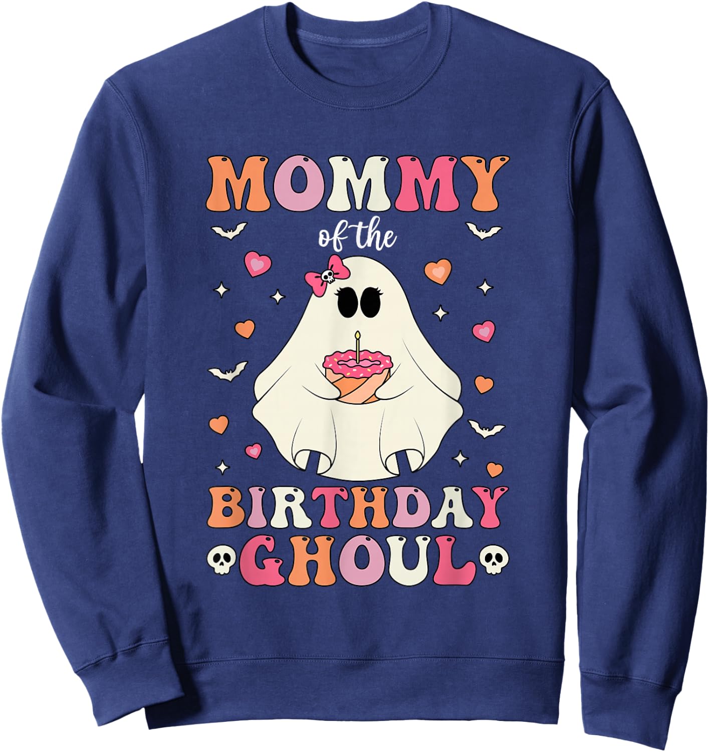 Mommy Of The Birthday Ghoul Groovy Halloween Ghost 2024 Sweatshirt - Sweatshirt | Navy