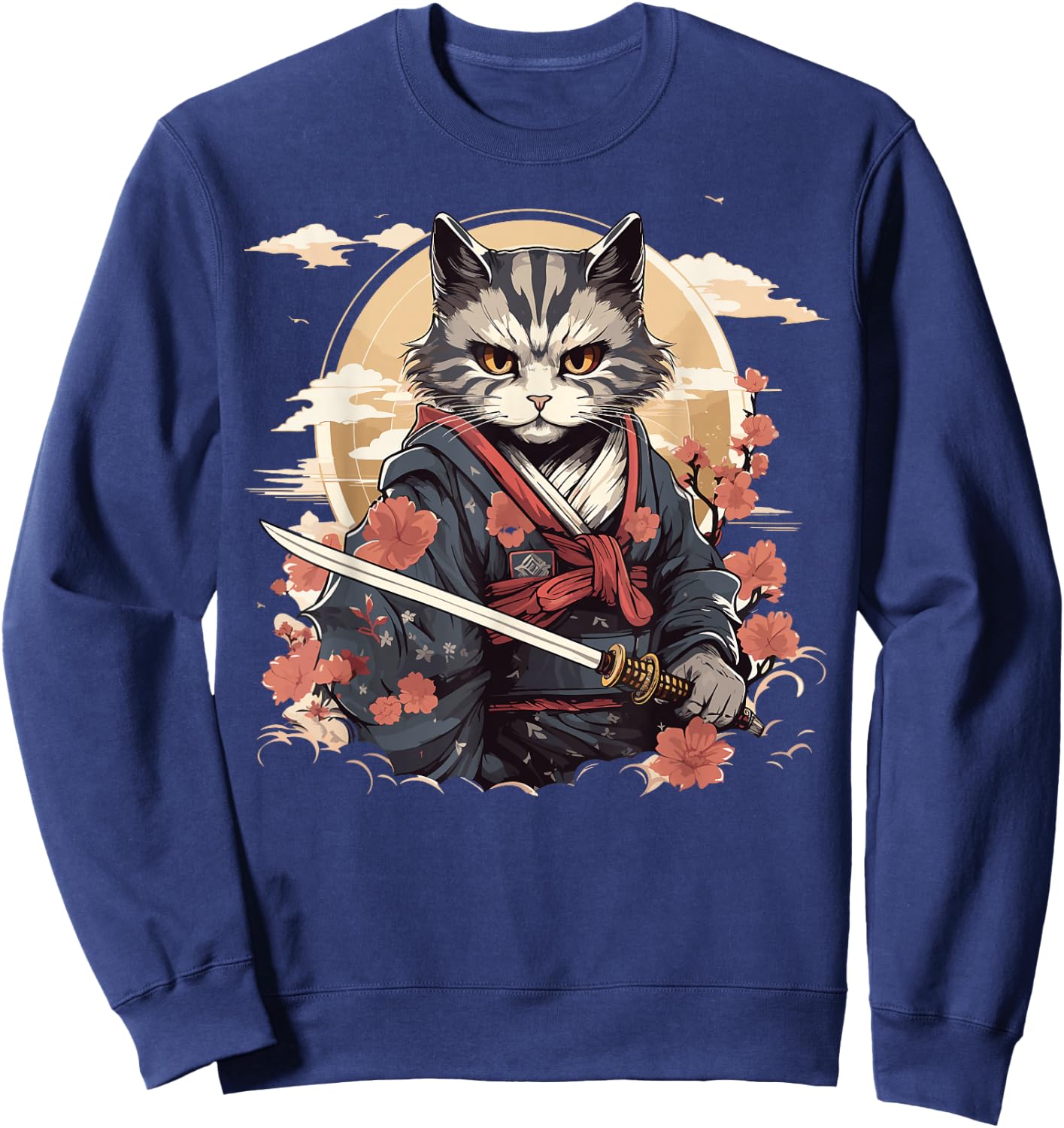 Samurai Cat Warrior Japanische Ninja Katze Kawaii Sweatshirt - Sweatshirt | Navy