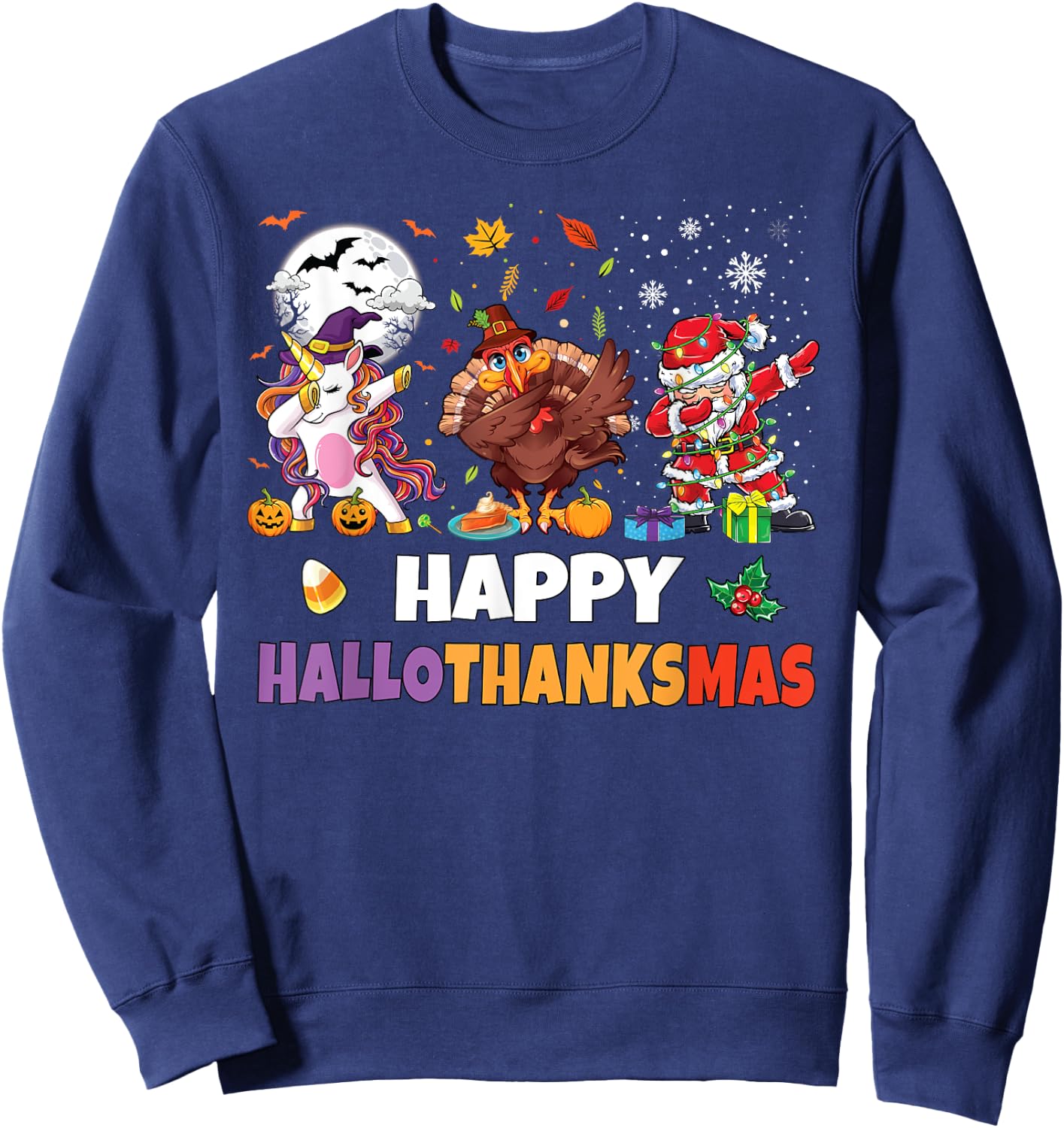 Hallothanksmas Shirt Kids Women Men Halloween Christmas Sweatshirt - Sweatshirt | Navy