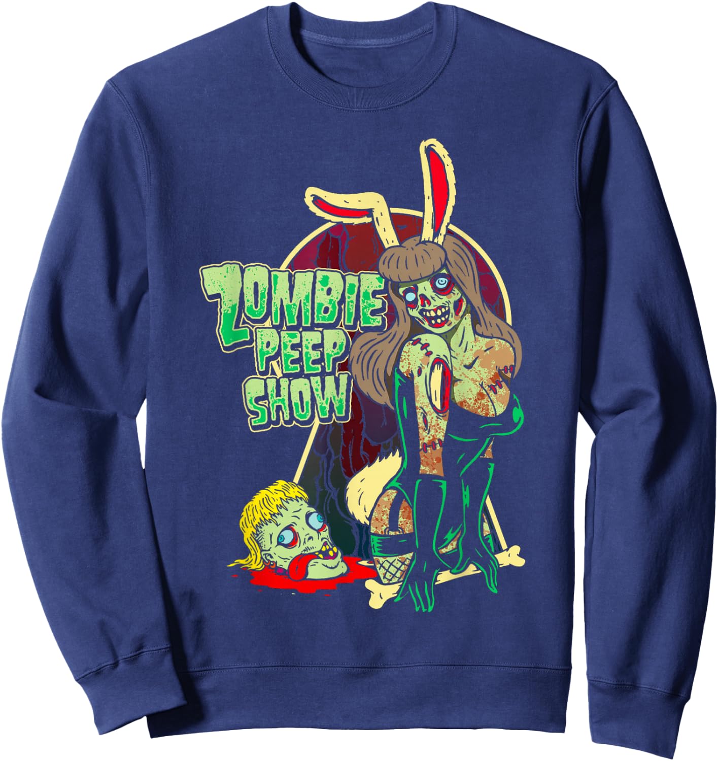 Goth Girl Pinup Zombie Peep Show Bunny Sweatshirt - Sweatshirt | Navy