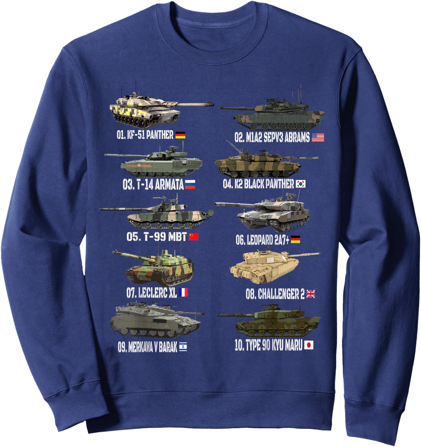 Top 10 Best Main Battle Tanks Abrams M1A2 SEPV3 Merkava V Sweatshirt - Sweatshirt | Navy