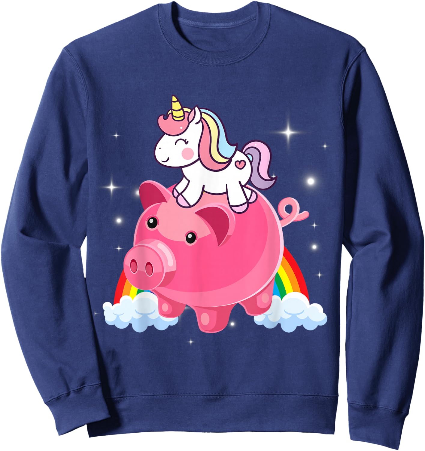 Unicorn Riding Piggy Bank Women Men Kids Teens Boys Girls Sweatshirt - Sweatshirt | Navy