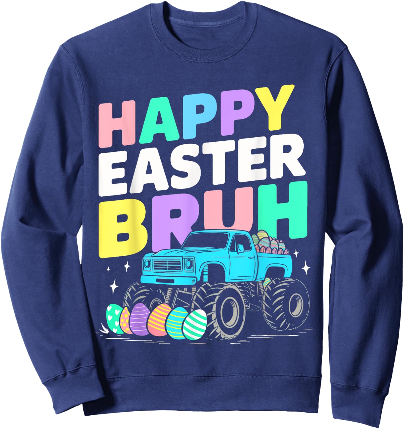 Bruh Easter Shirts for Boys Kids Monster Truck Eggs Sweatshirt - Sweatshirt | Navy