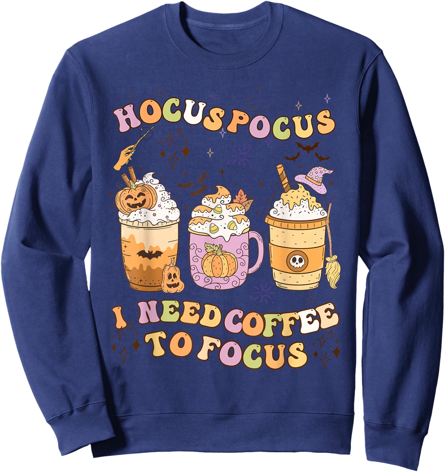 Halloween Groovy Hocus Pocus I Need Coffee To Focus Sweatshirt - Sweatshirt | Navy