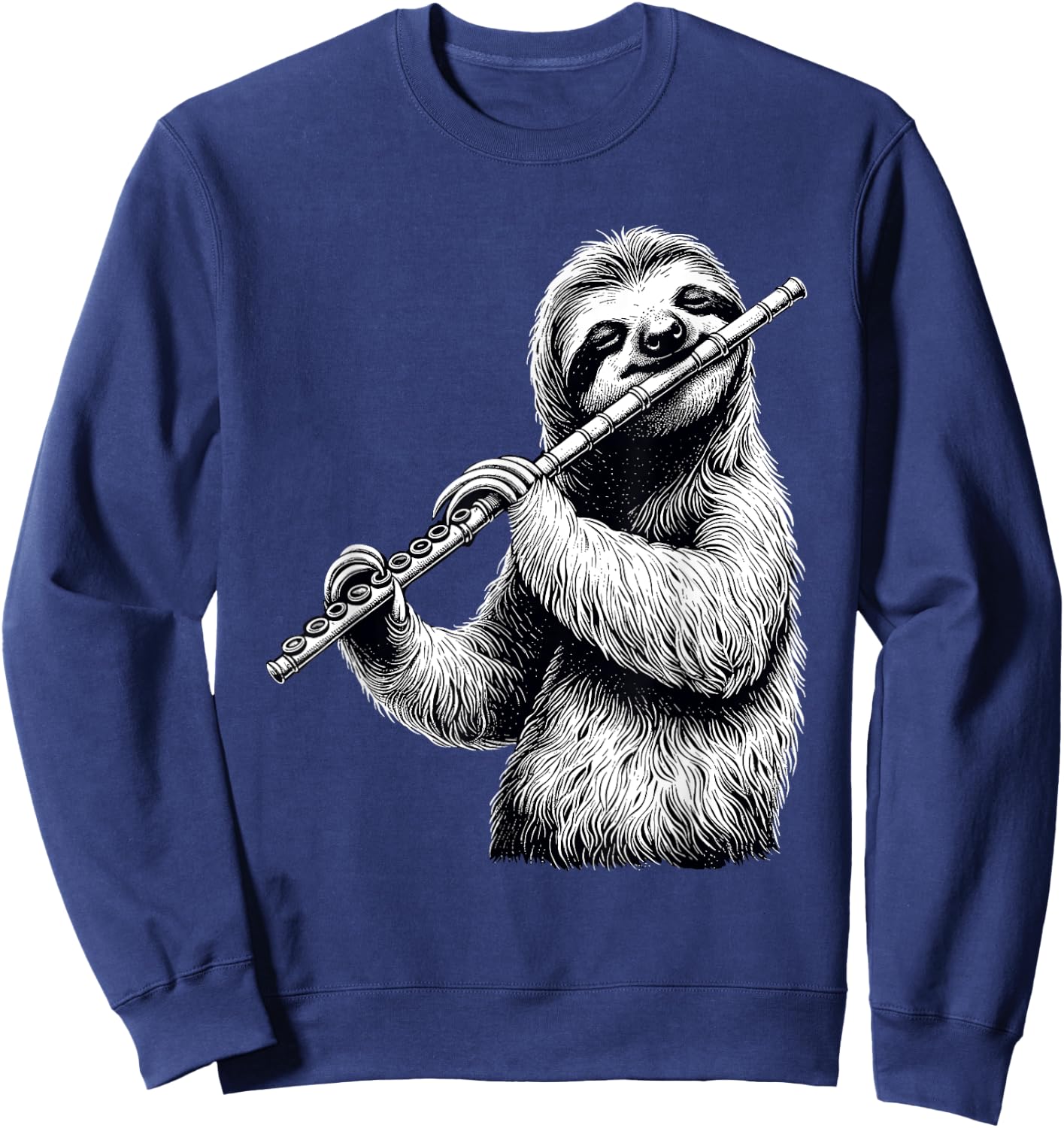 Sloth Playing Flute Flutist Player Instrument Musician Sweatshirt - Sweatshirt | Navy