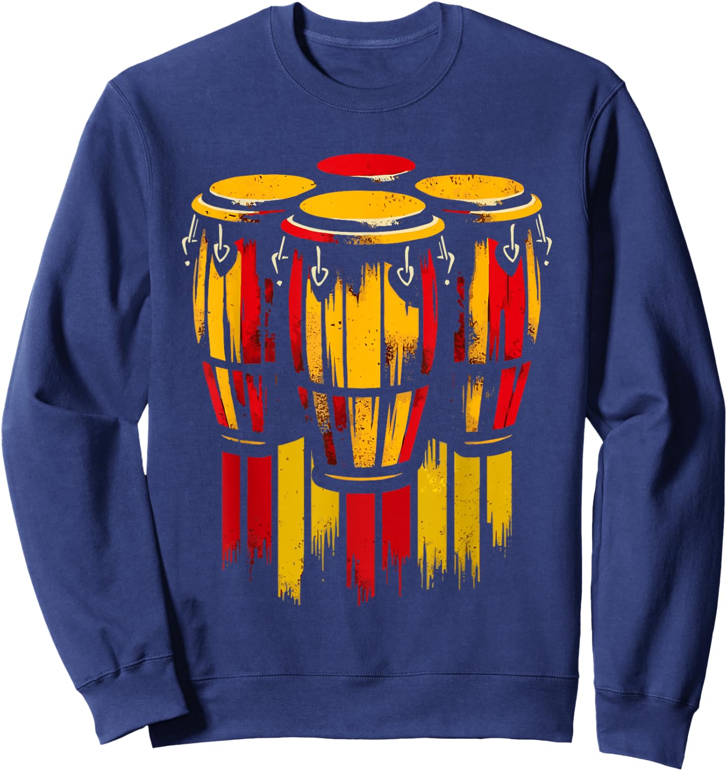 Vibrant Red Yellow Bongos Drums Graphic Sweatshirt - Sweatshirt | Navy