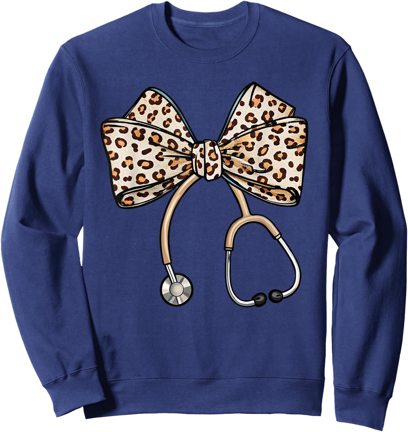 Coquette Nurse Stethoscope Leopard Coquette Bow Aesthetic Sweatshirt - Sweatshirt | Navy