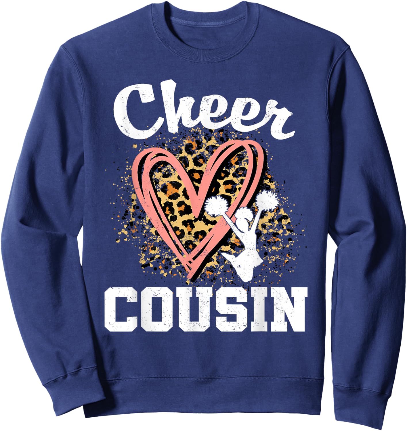 Cheer Cousin Leopard Heart Cheerleader Matching Family Sweatshirt - Sweatshirt | Navy