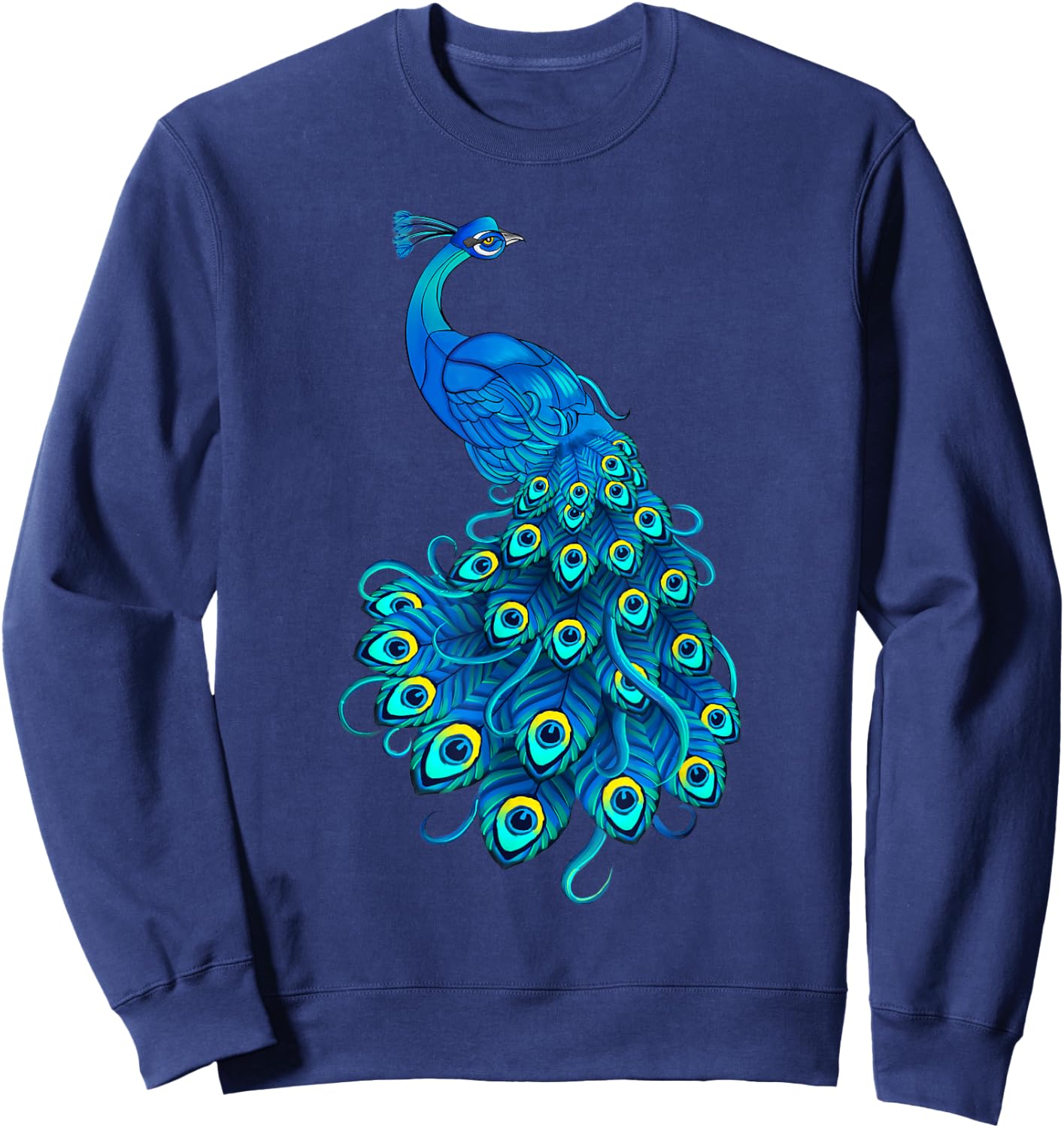 Blue Peacock Print Teal Feathers Bird Lover Men Women Gifts Sweatshirt - Sweatshirt | Navy