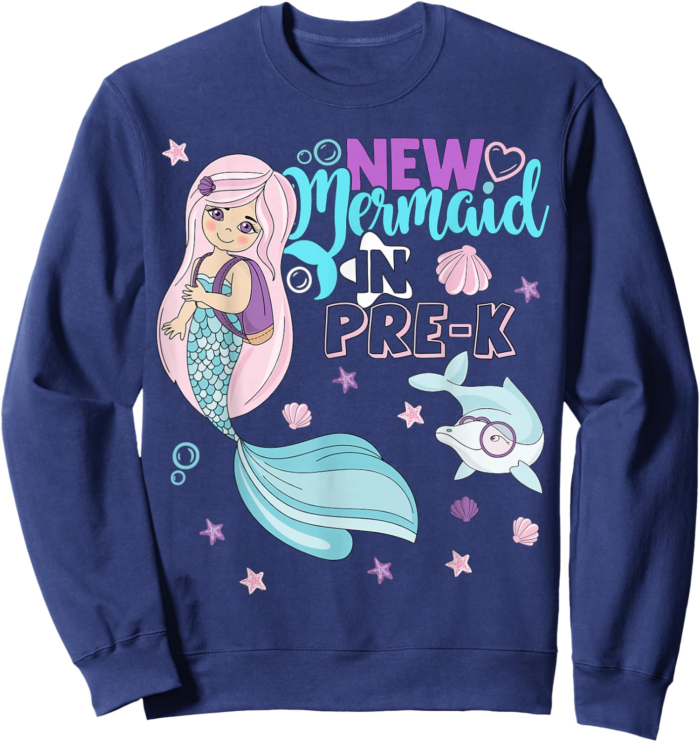 Pre k Here I Come First Day Of Prek Preschool Mermaid Girls Sweatshirt - Sweatshirt | Navy