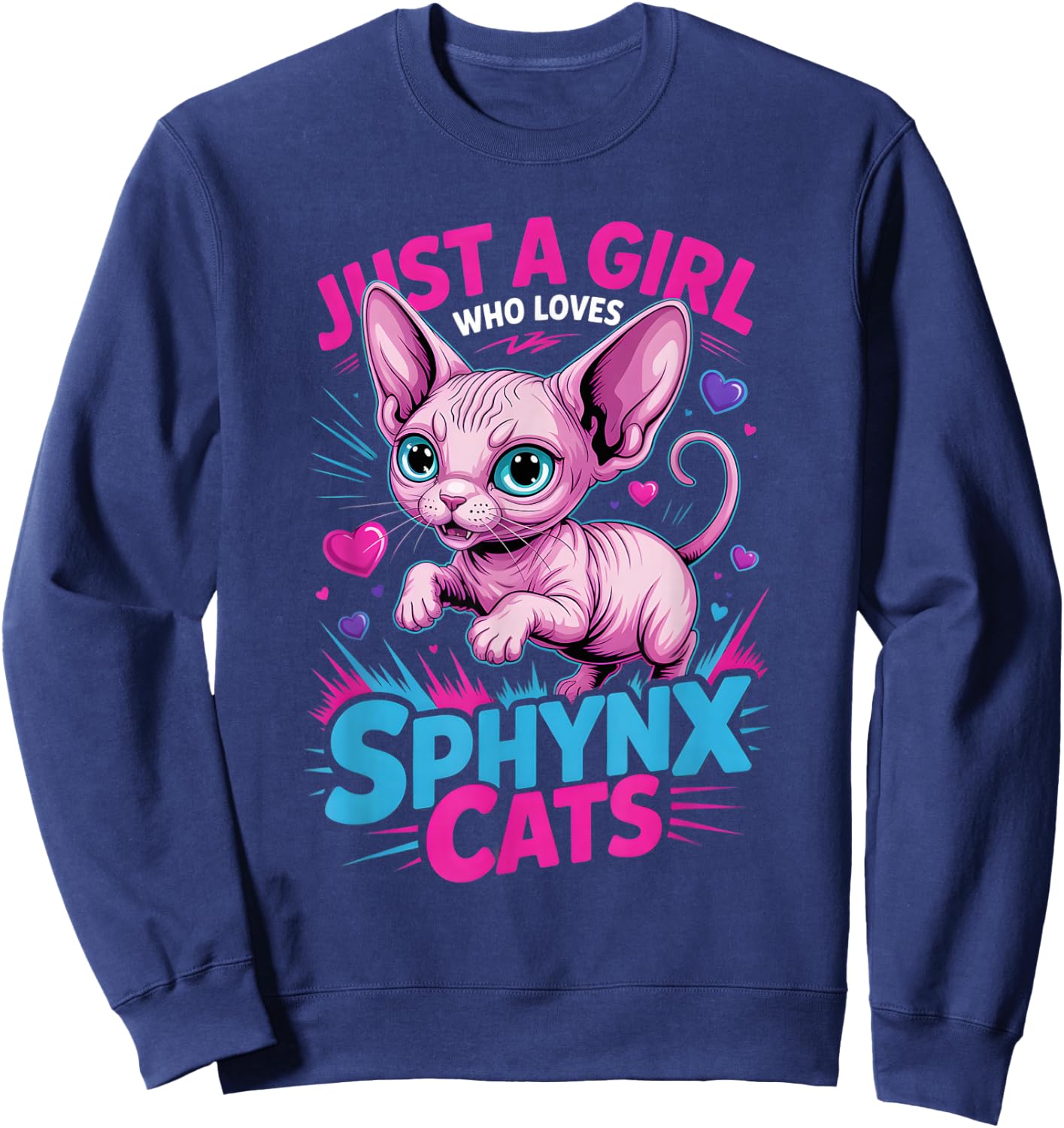Girls Sphynx Cat Sweatshirt - Sweatshirt | Navy
