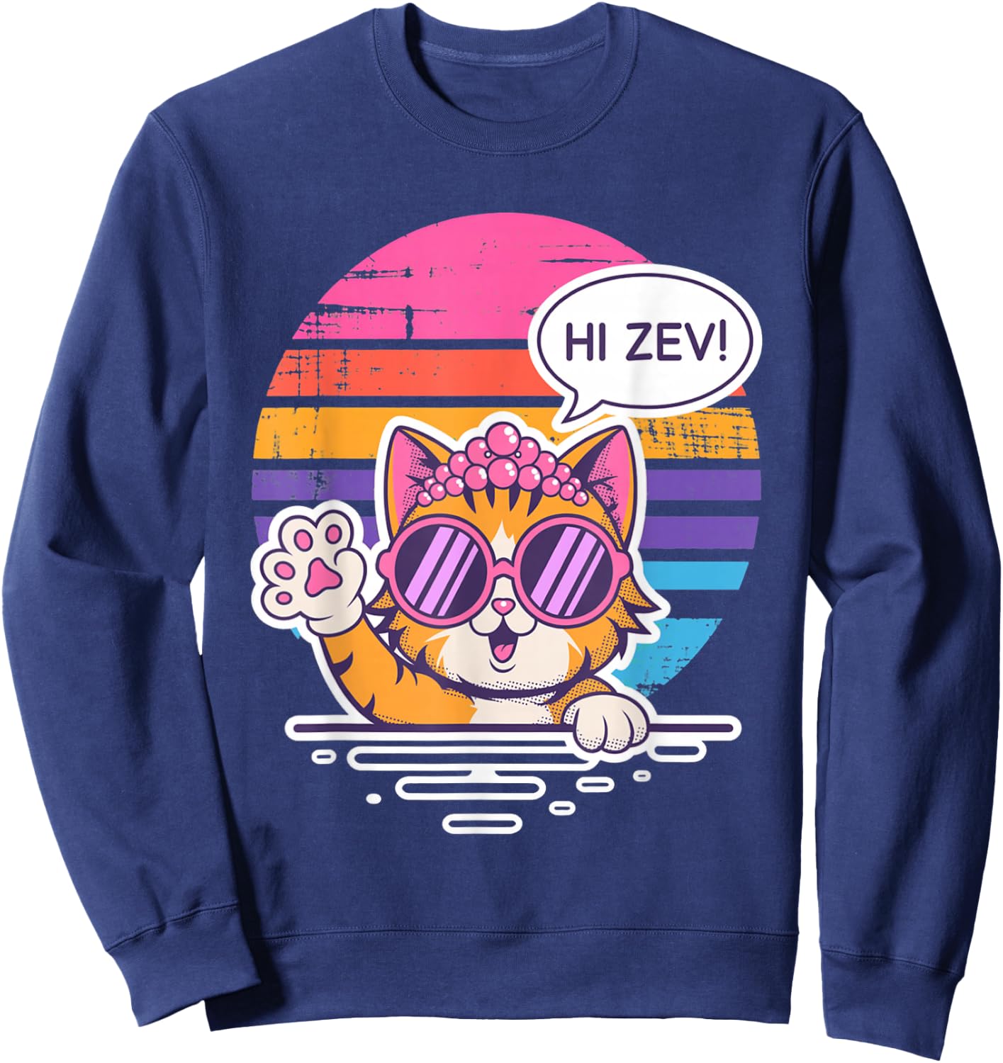Hi Zev Funny Cat Princess Sunset Sunglasses Crown Retro Sweatshirt - Sweatshirt | Navy