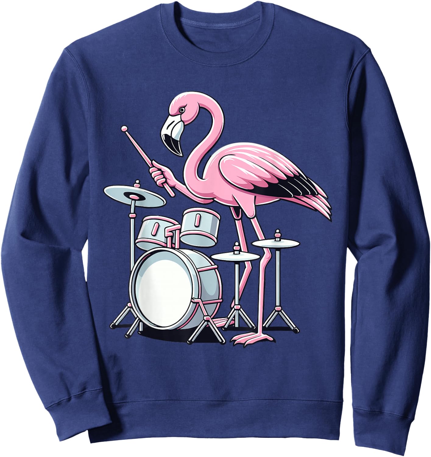 Drummer Flamingo Drumming Player Playing Drums Drumset Sweatshirt - Sweatshirt | Navy