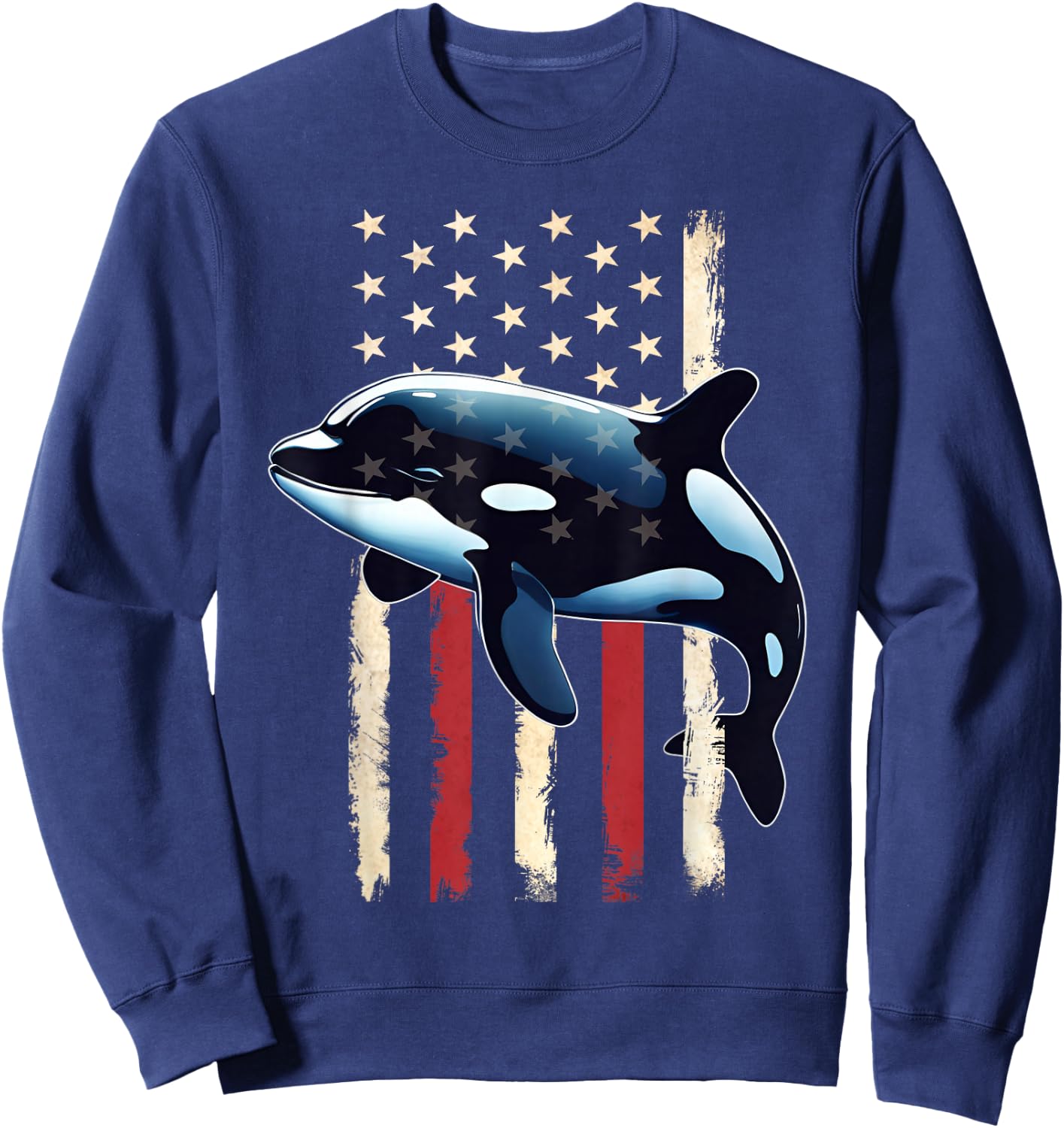 American Flag Orca 4th of July Happy 4th Patriotic USA Boys Sweatshirt - Sweatshirt | Navy