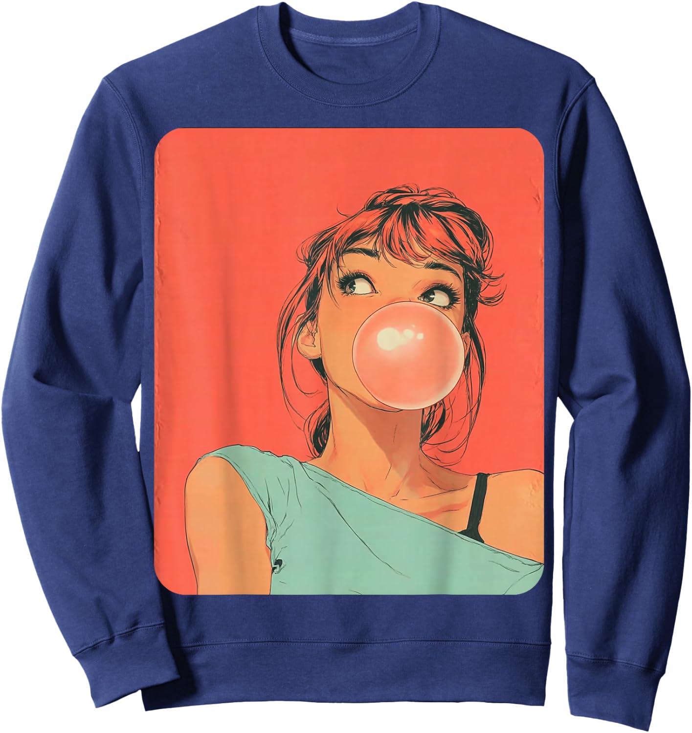 Cute Girl Pink Bubble Gum Anime Women's Kawaii Sweatshirt - Sweatshirt | Navy