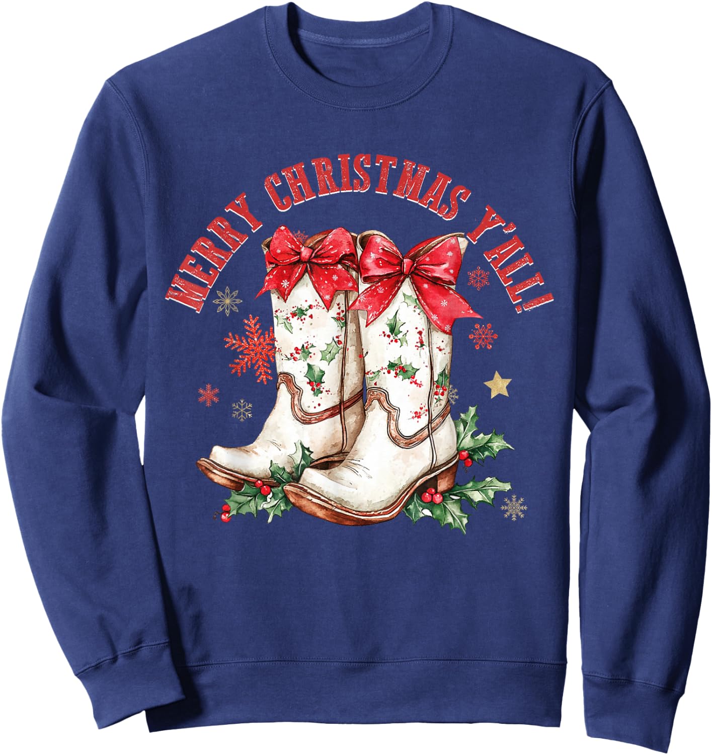 Merry Christmas Y'all Howdy Christmas Boots Cowgirl Coquette Sweatshirt - Sweatshirt | Navy