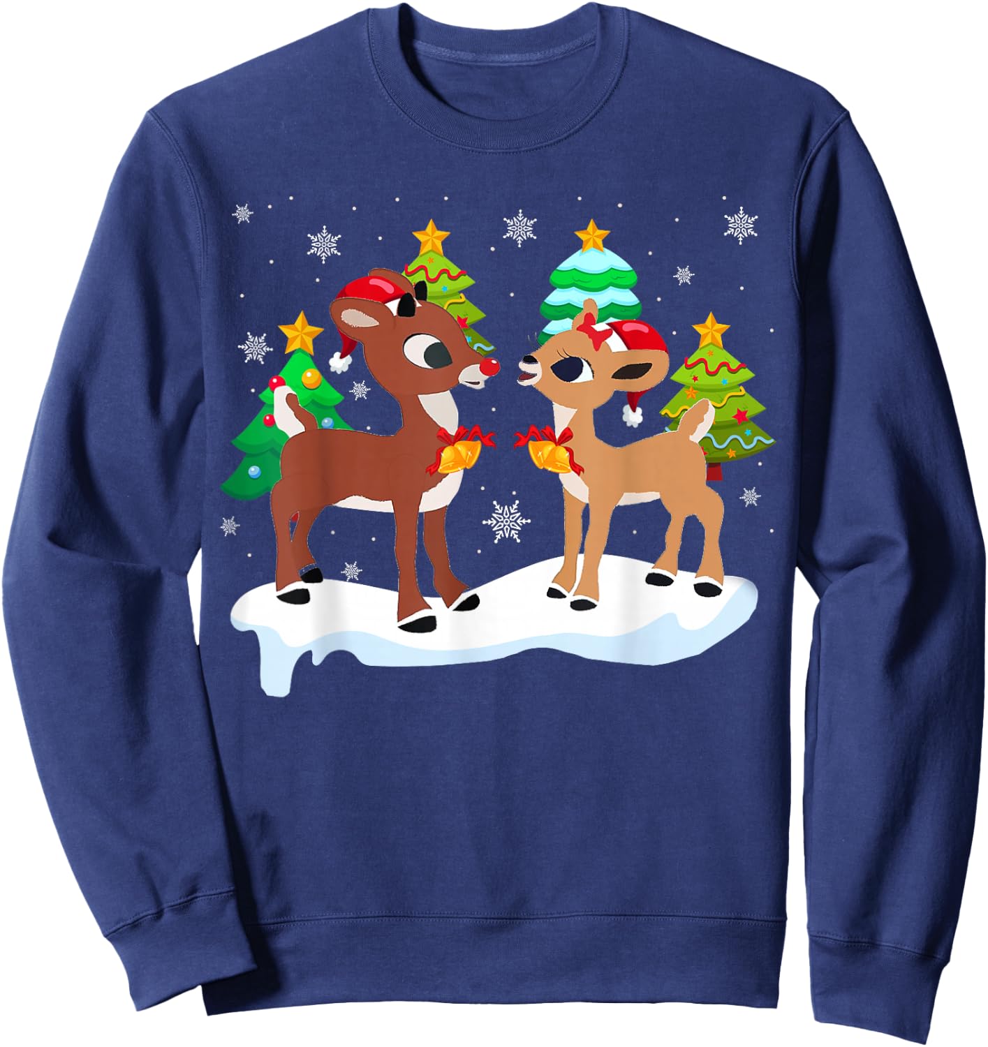 Red Nose Reindeer and Clarice Christmas Tree Kids Girls Sweatshirt - Sweatshirt | Navy