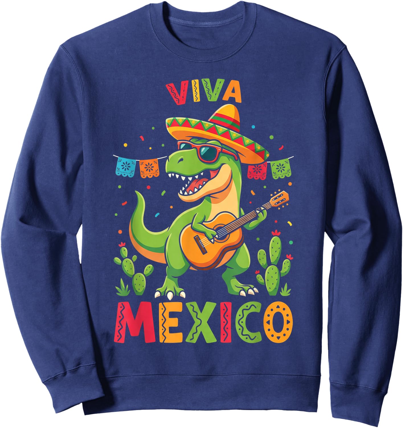 Viva Mexico Boy Dinosaur Mexican Independence Day Kids Sweatshirt - Sweatshirt | Navy