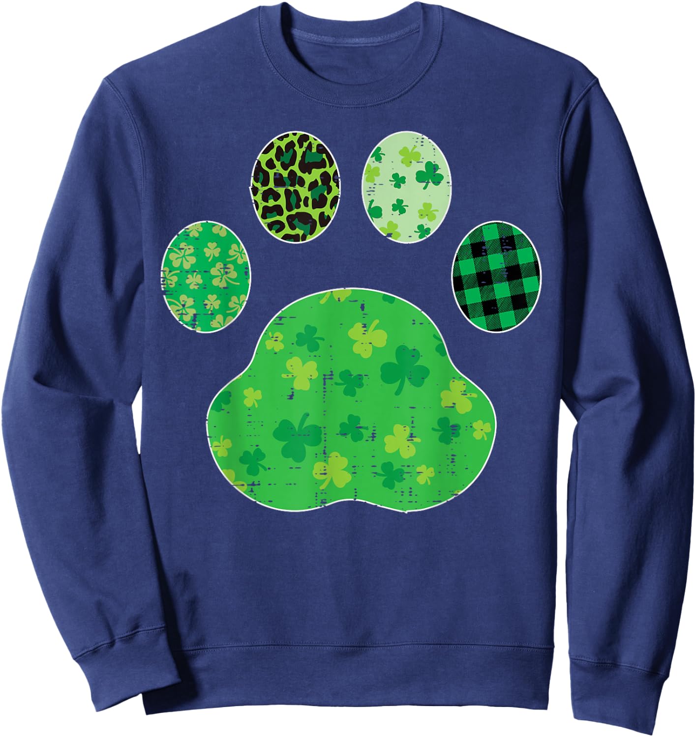St Patricks Day Dog Cat Paw Shamrock Leopard Men Women Kids Sweatshirt - Sweatshirt | Navy