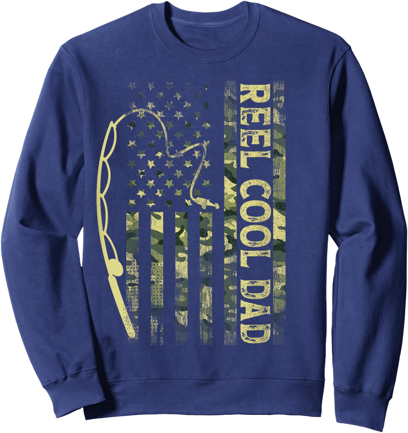 Reel Cool Dad Camouflage American Flag Father's Day Camo Sweatshirt - Sweatshirt | Navy