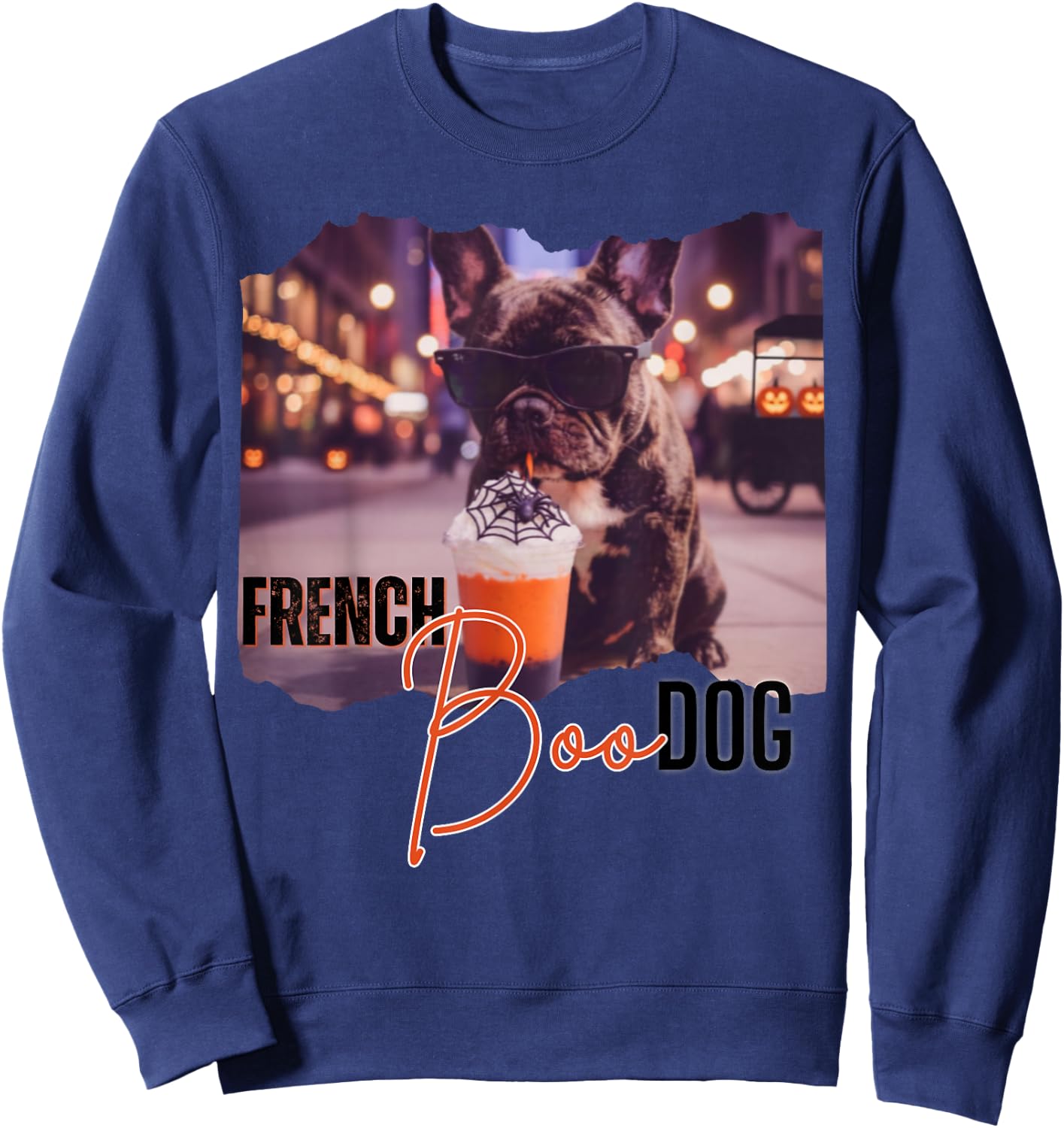 Bulldog Halloween Trick Or Treat Frenchie Dog Lover Sweatshirt - Sweatshirt | Navy