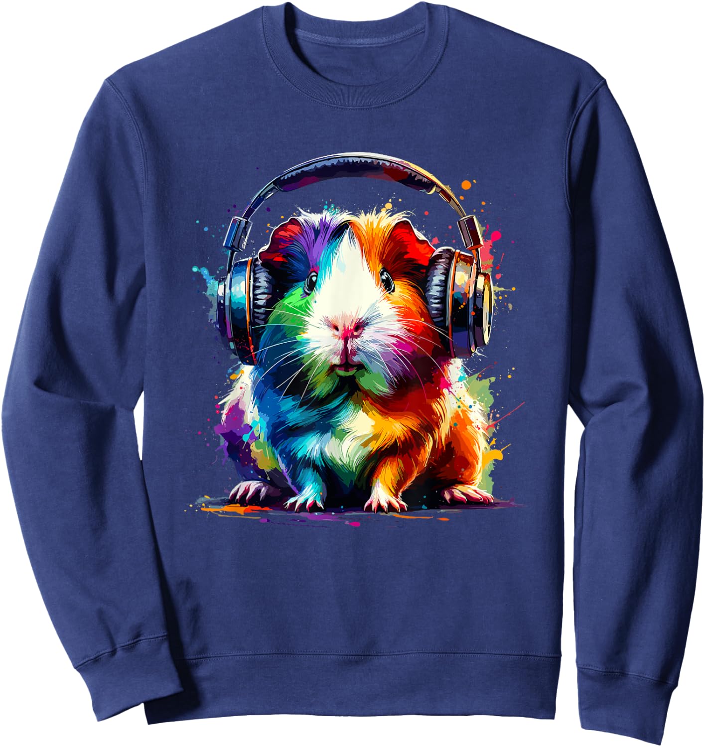 Colorful Splash Art Headphones Guinea Pig Lover Guinea Pigs Sweatshirt - Sweatshirt | Navy