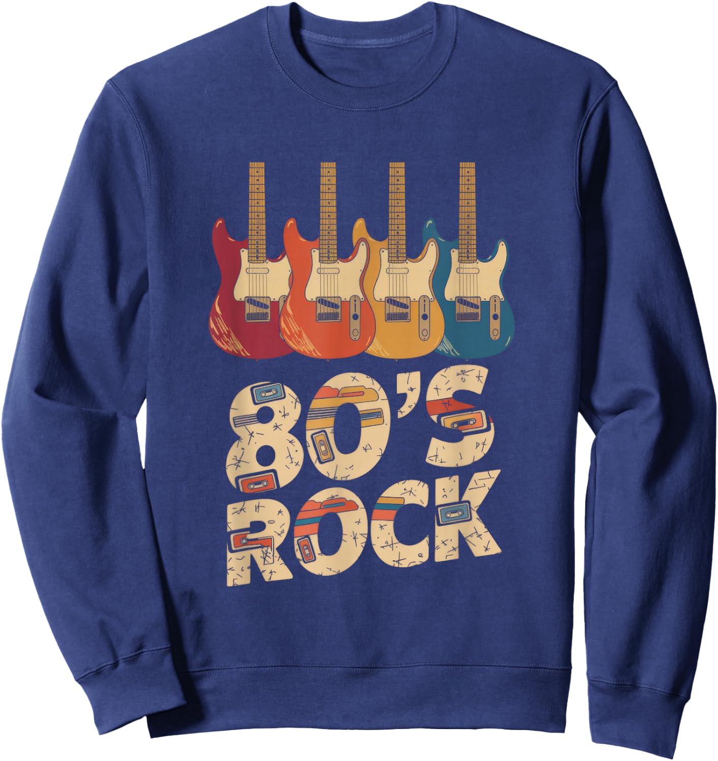 80's Rock - Rock Band Guitar Cassette Tape Sweatshirt - Sweatshirt | Navy
