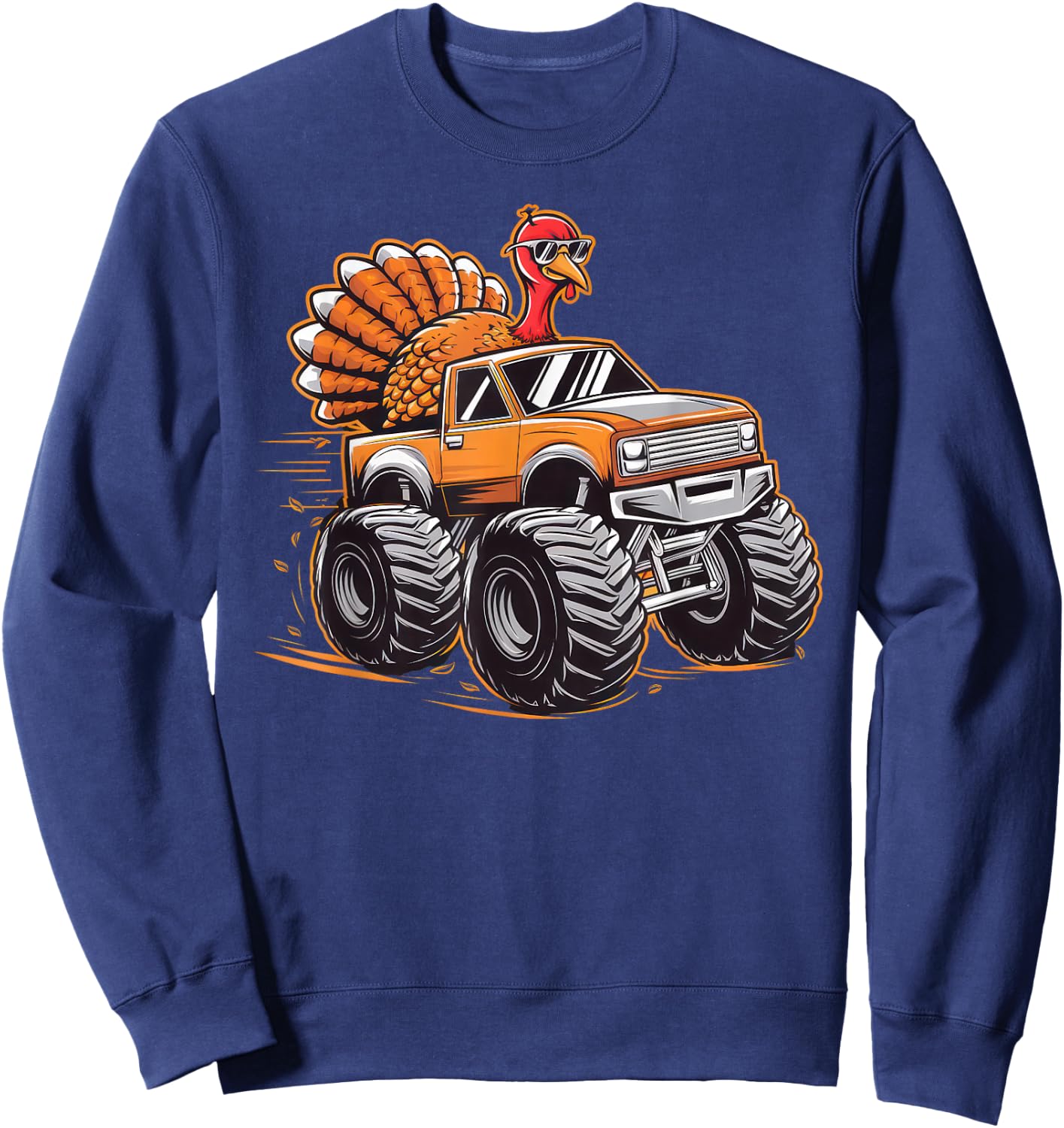 Monster Truck Thanksgiving Turkey Kids Boys Toddlers Sweatshirt - Sweatshirt | Navy