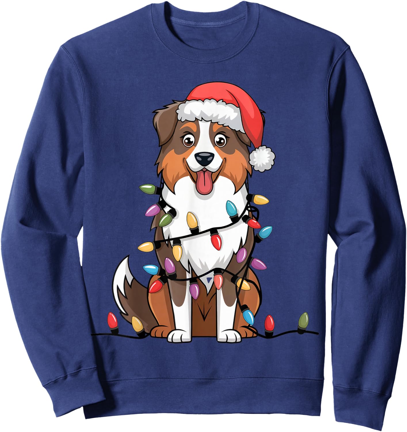 Australian Shepherd Christmas Lights Xmas Dogs Gifts Sweatshirt - Sweatshirt | Navy