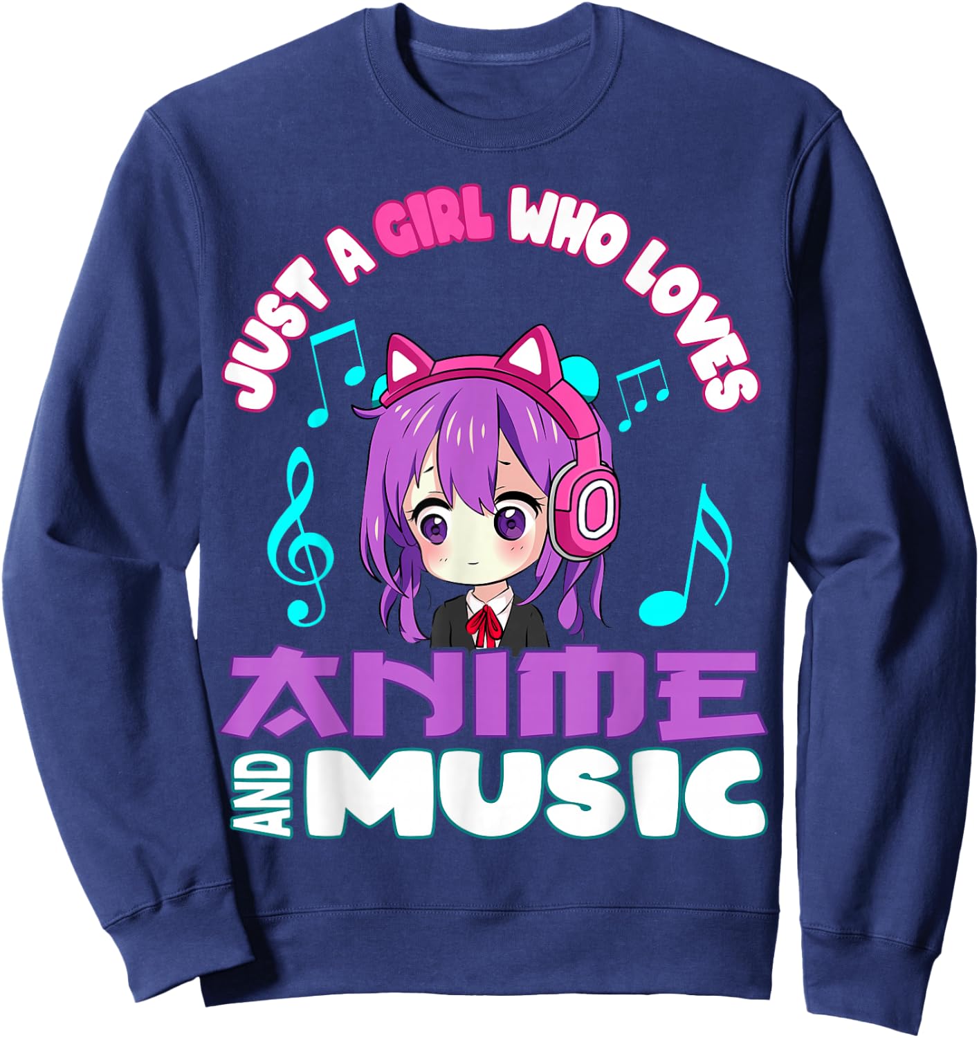 Anime and Music Girl for Teen cute chibi graphic Sweatshirt - Sweatshirt | Navy