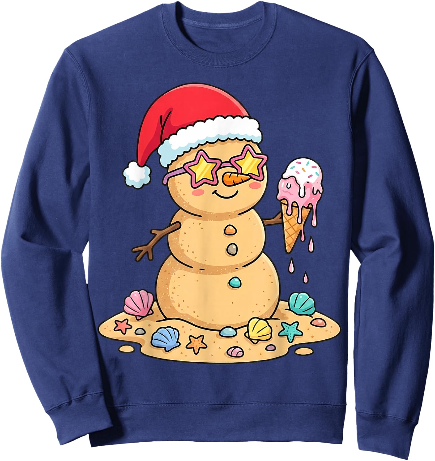 Cute Sand Snowman Santa Hat Christmas in July Sweatshirt - Sweatshirt | Navy