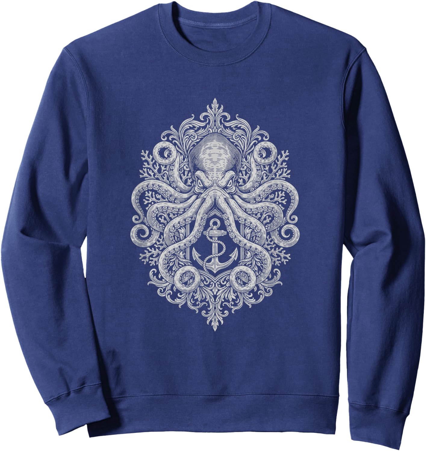 Ornamental Octopus Dark Art Mystical Emblem Captain Sailor Sweatshirt - Sweatshirt | Navy