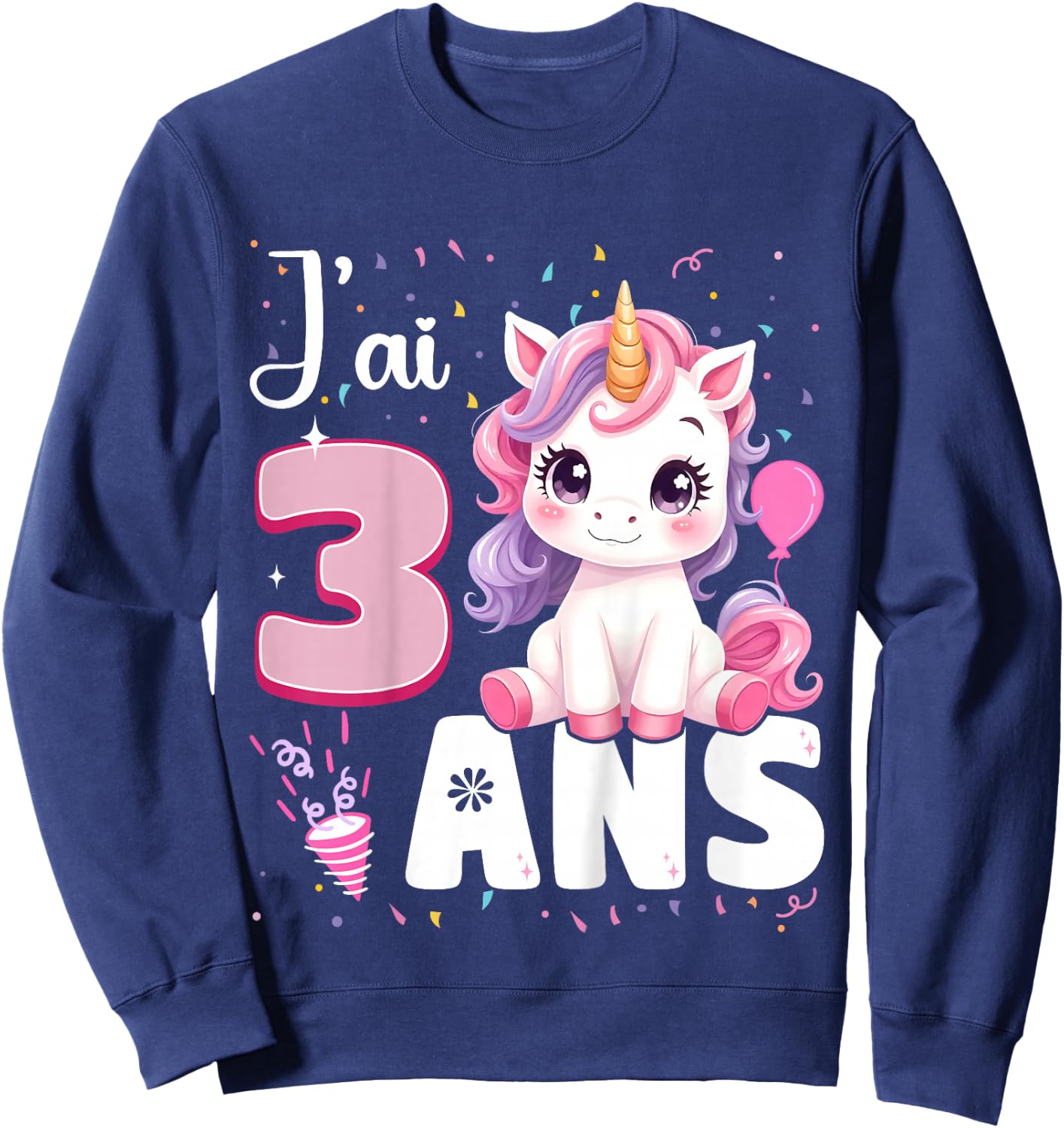 3 Year Old Unicorn Girl Birthday 3 Years I Ai 3 Years , Black, 2 Sweatshirt - Sweatshirt | Navy