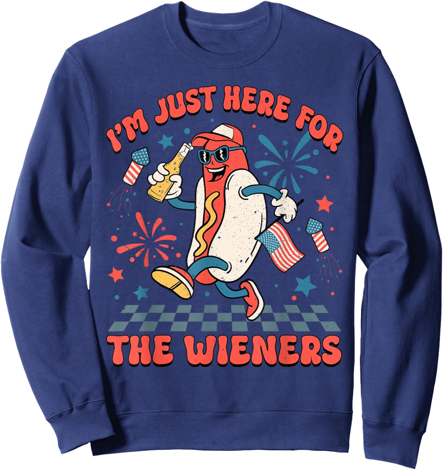 Just Here For The Wieners 4th Of July Patriotic Men Women Sweatshirt - Sweatshirt | Navy