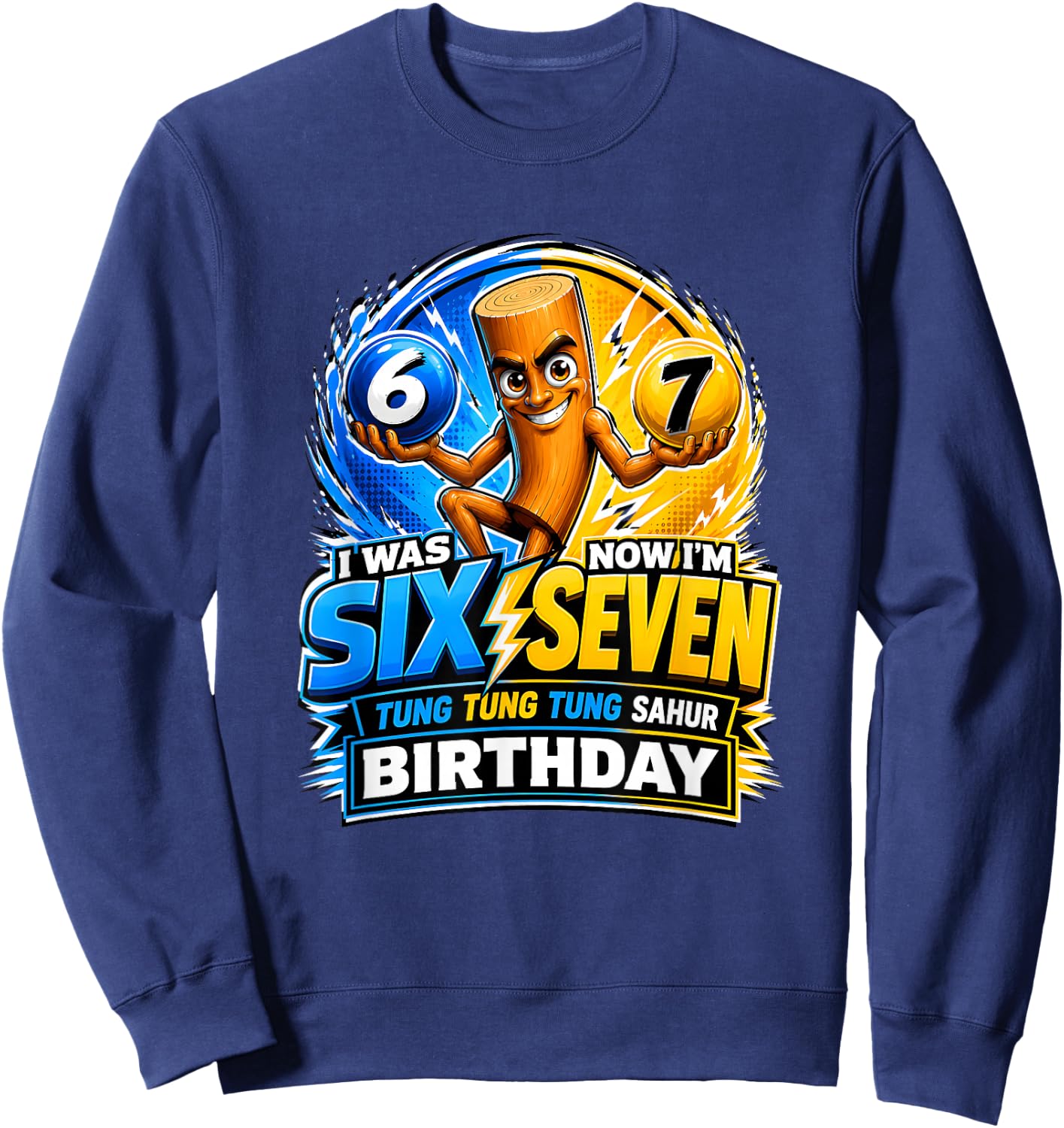 Funny 7th Birthday 67 Brainrot Meme Tung Tung Tung Sahur Sweatshirt - Sweatshirt | Navy
