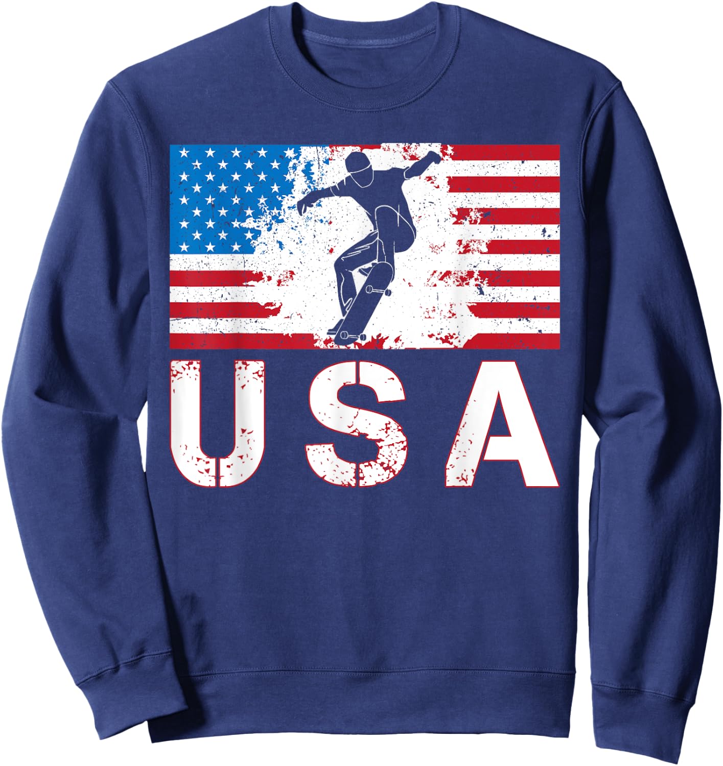 USA Skateboarding team American flag US skater men women Sweatshirt - Sweatshirt | Navy