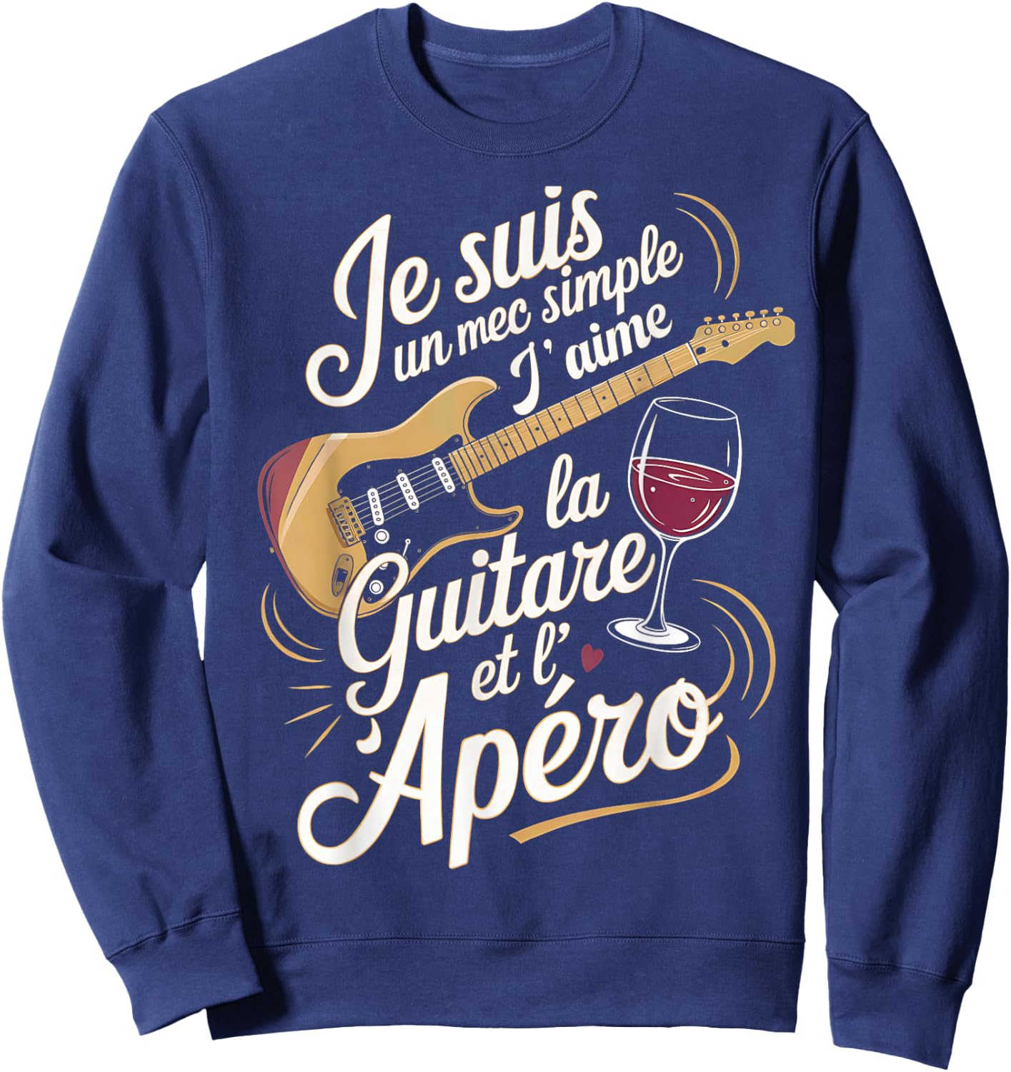 Man Musician Guitarist Gift Humor Guitar Aperitif , Black, S Sweatshirt - Sweatshirt | Navy