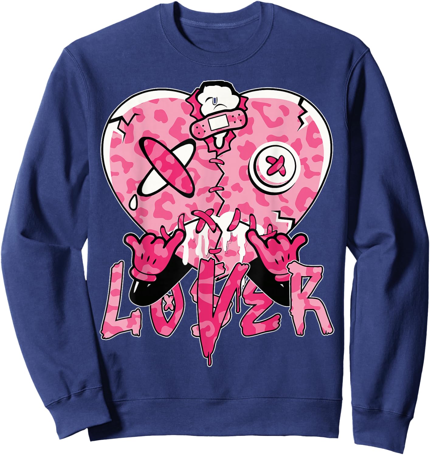 Funny Pink Loser Lover Pink Drip Heart Leopard Women Sweatshirt - Sweatshirt | Navy
