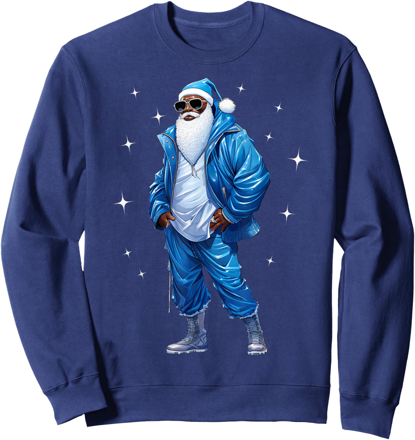 African American Santa Christmas Pajama Cool Black X-Mas Sweatshirt - Sweatshirt | Navy