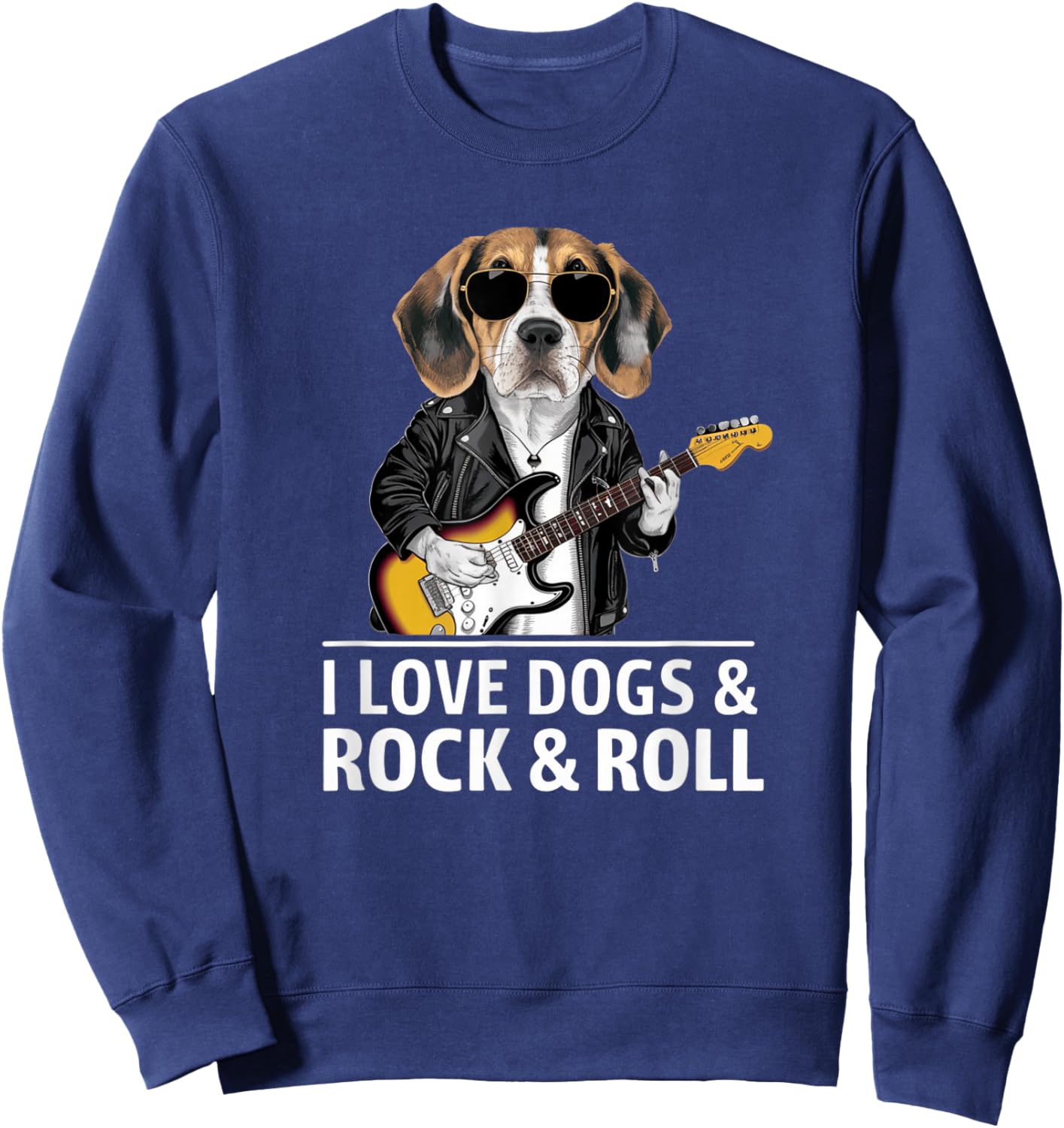 I Love Dogs & Rock & Roll Beagle Playing Electric Guitar Sweatshirt - Sweatshirt | Navy