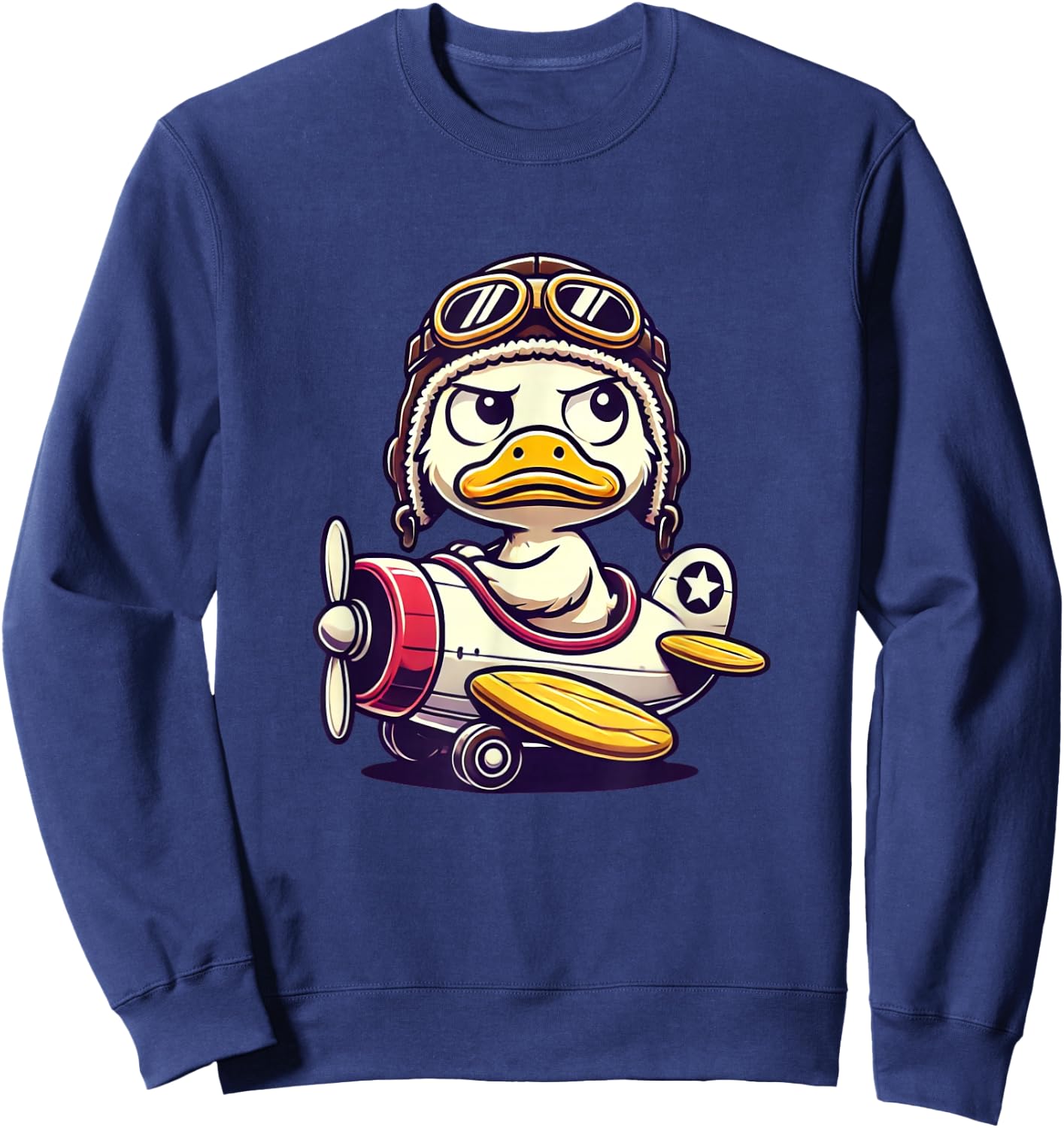 Funny Duck Pilot Cute Duck In Airplane Aviation Humor , Black, S Sweatshirt - Sweatshirt | Navy