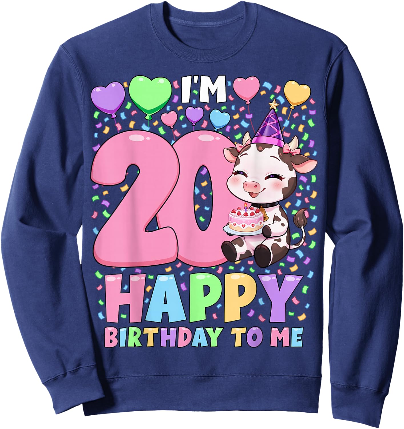 Farm Animal Cow Birthday Shirt | Girls 20th Birthday Cow Sweatshirt - Sweatshirt | Navy